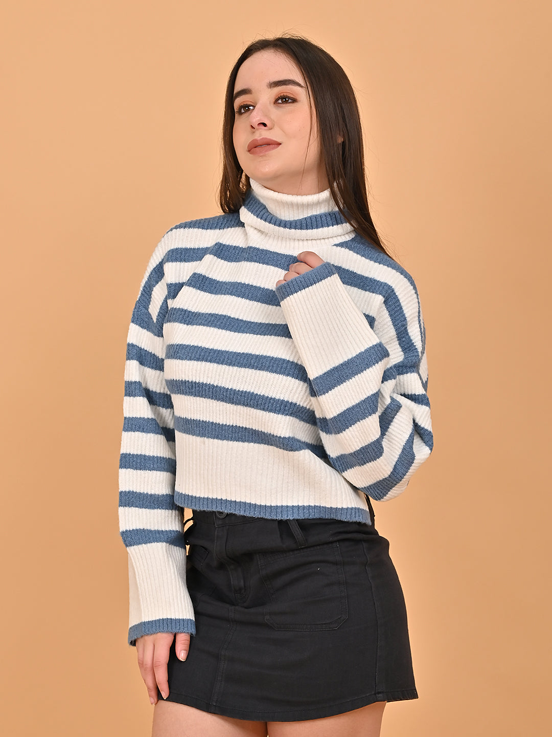  blue drop shoulder sweater for women