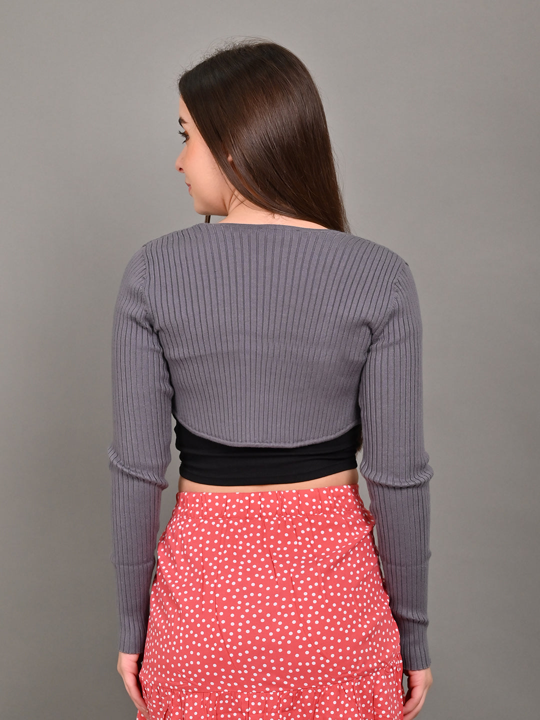 Women Grey Ribbed Shrug