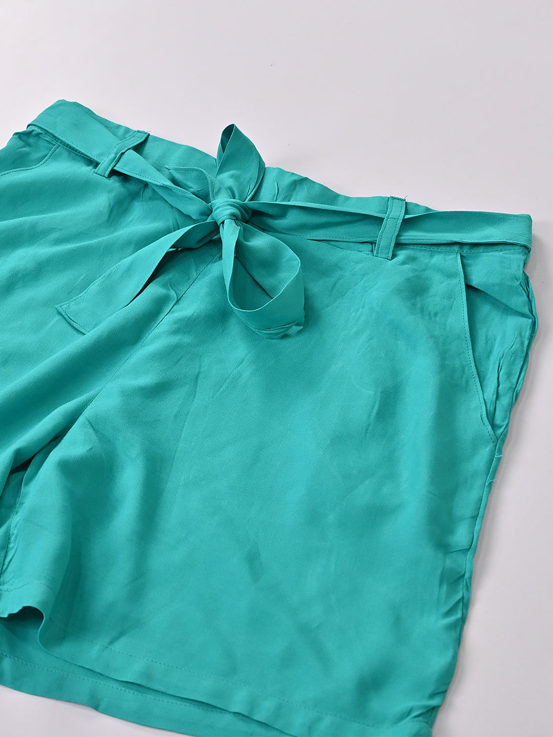 Women Turquoise Elastic Waist Shorts