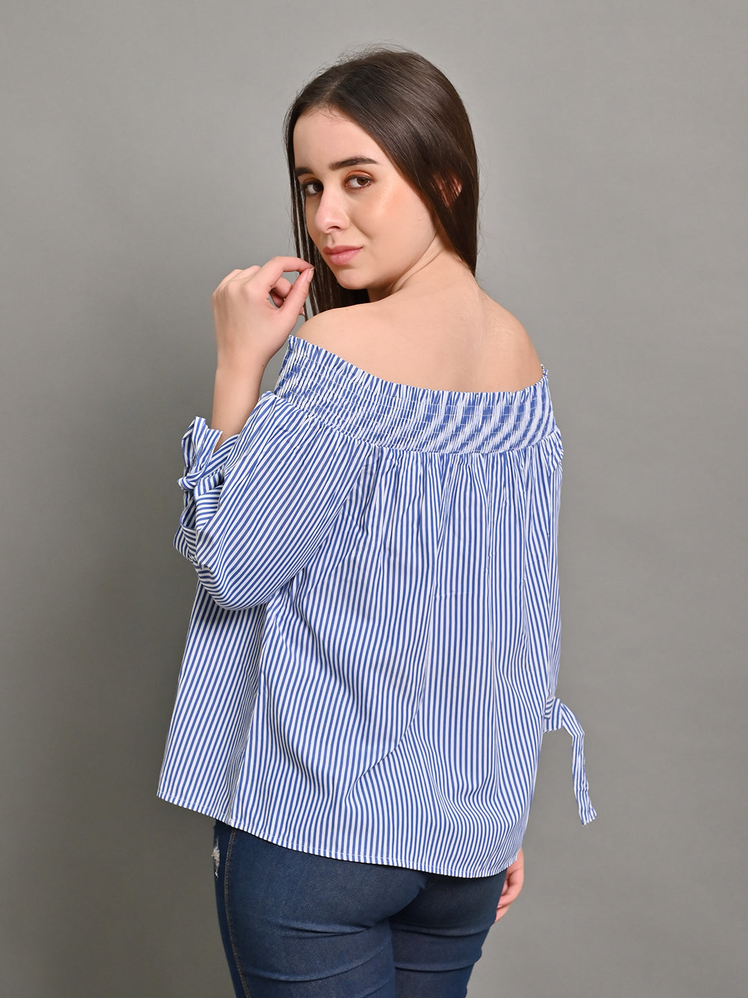 Women Light Blue Off Shoulder Top