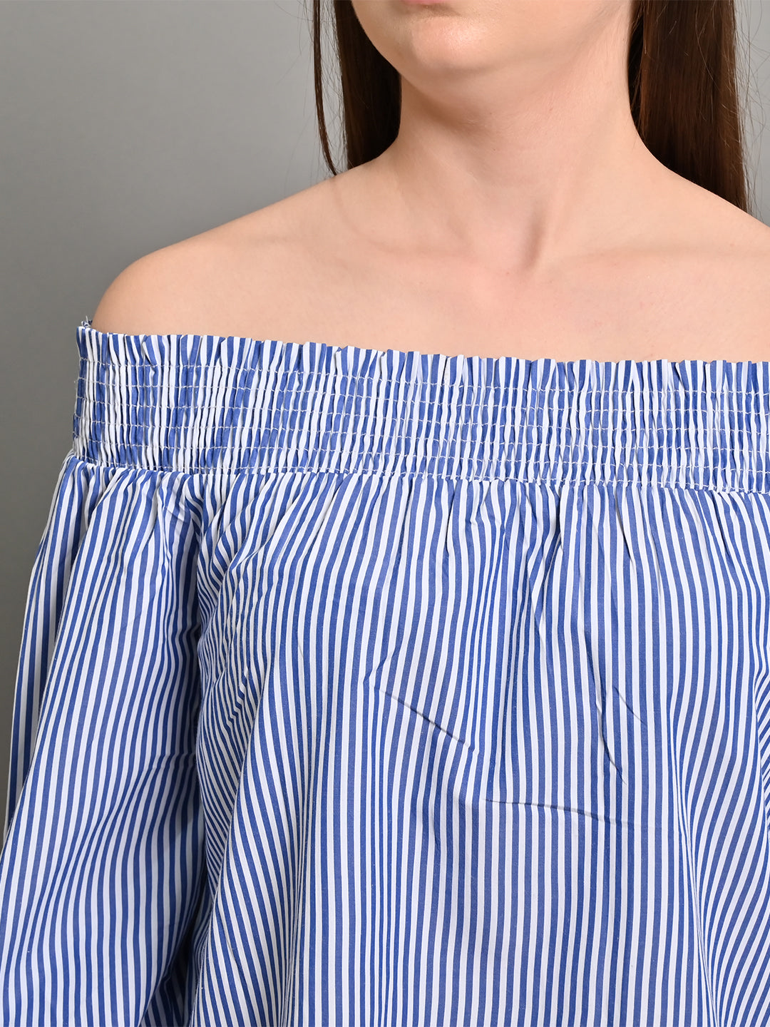 Women Light Blue Off Shoulder Top