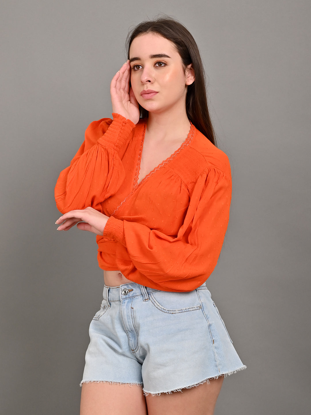 orange v neck top