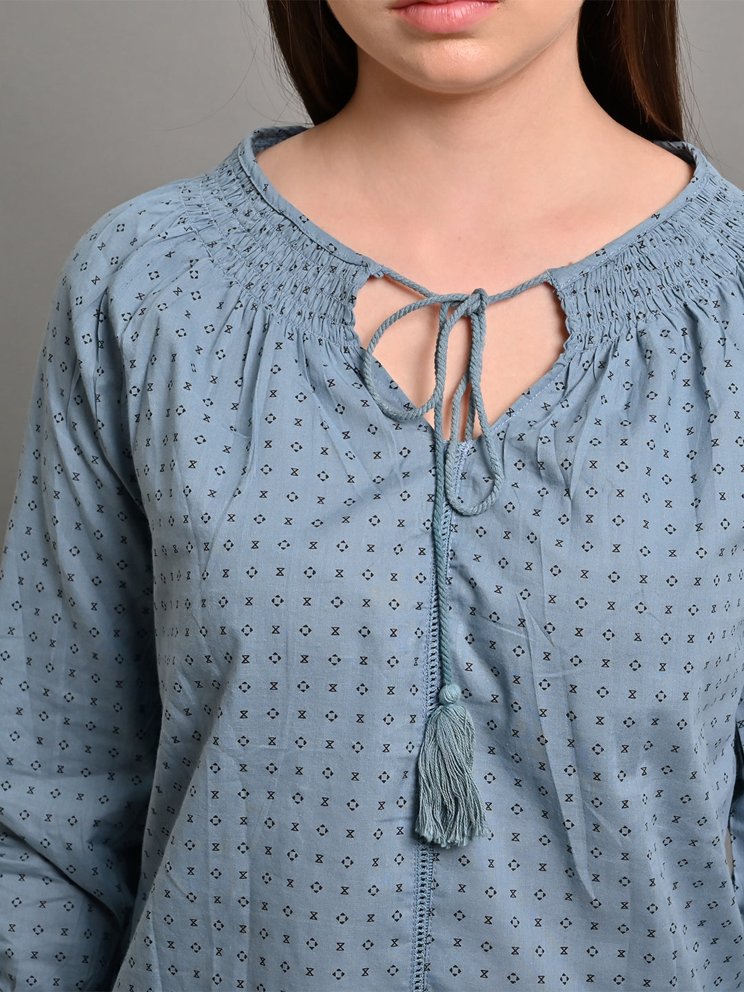 Women Light Blue Round Neck Top