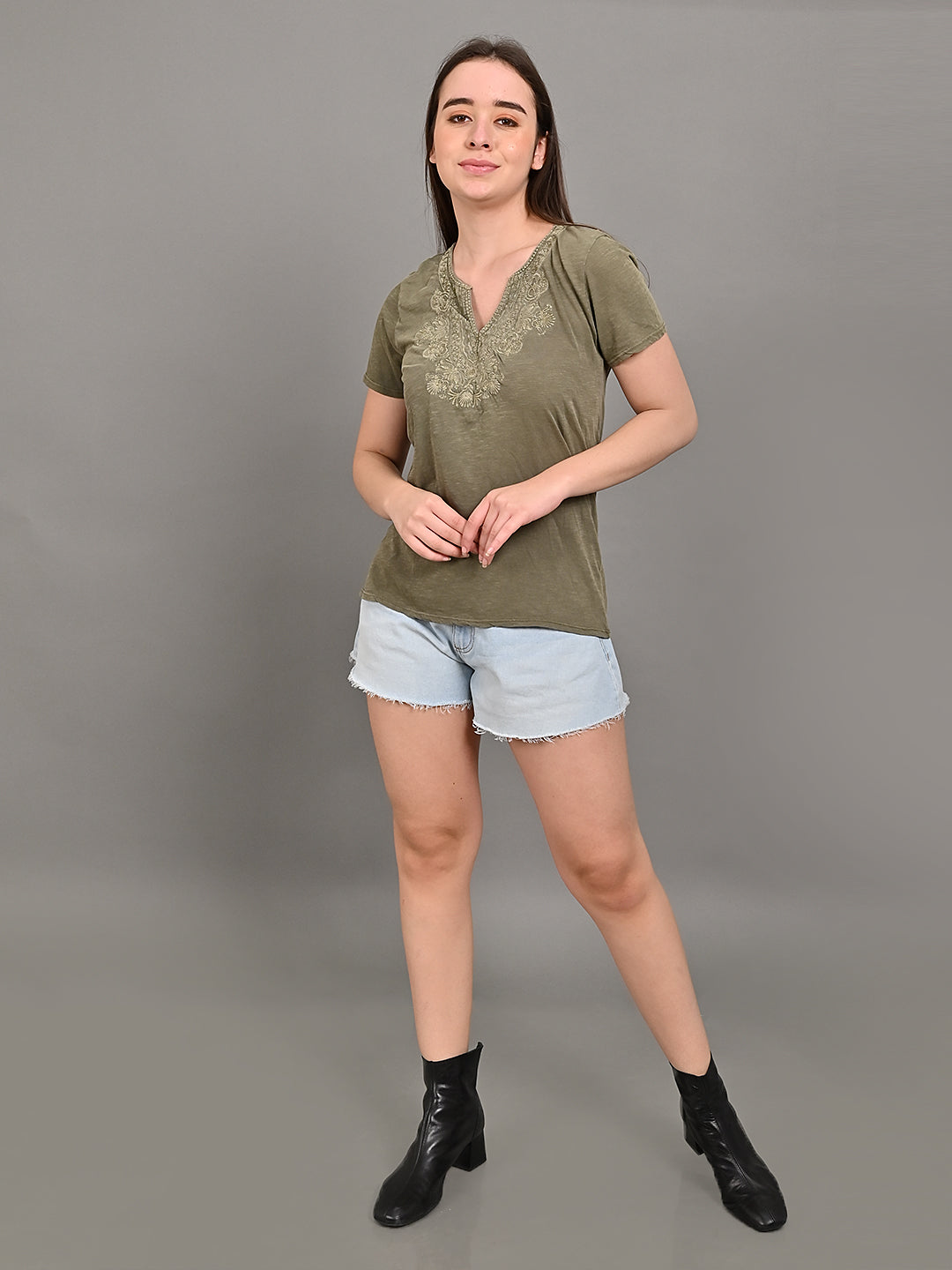 Women Olive Oil Dyed Top