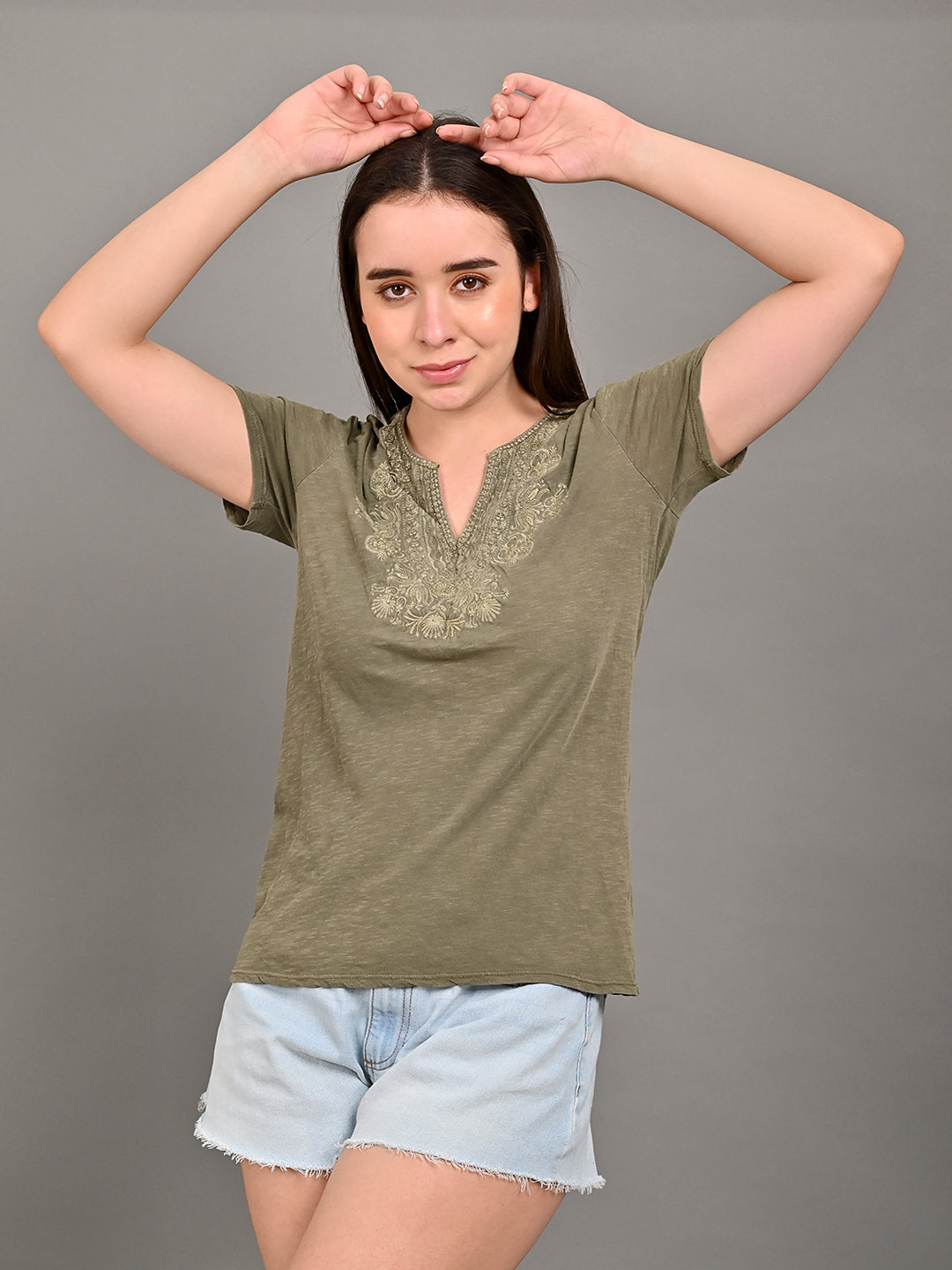 Women Olive Oil Dyed Top