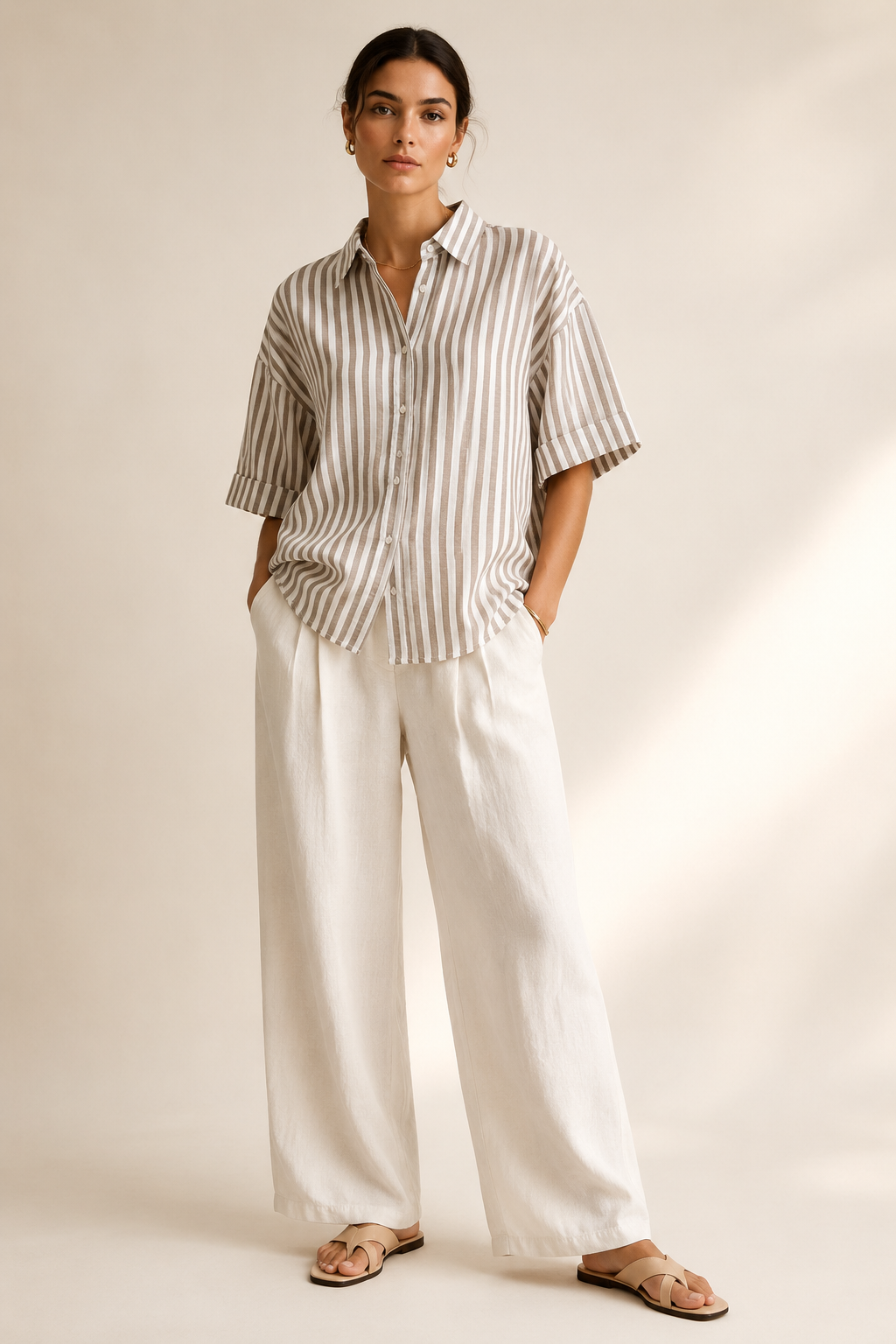 Women Brown Stripe Boxy Shirt