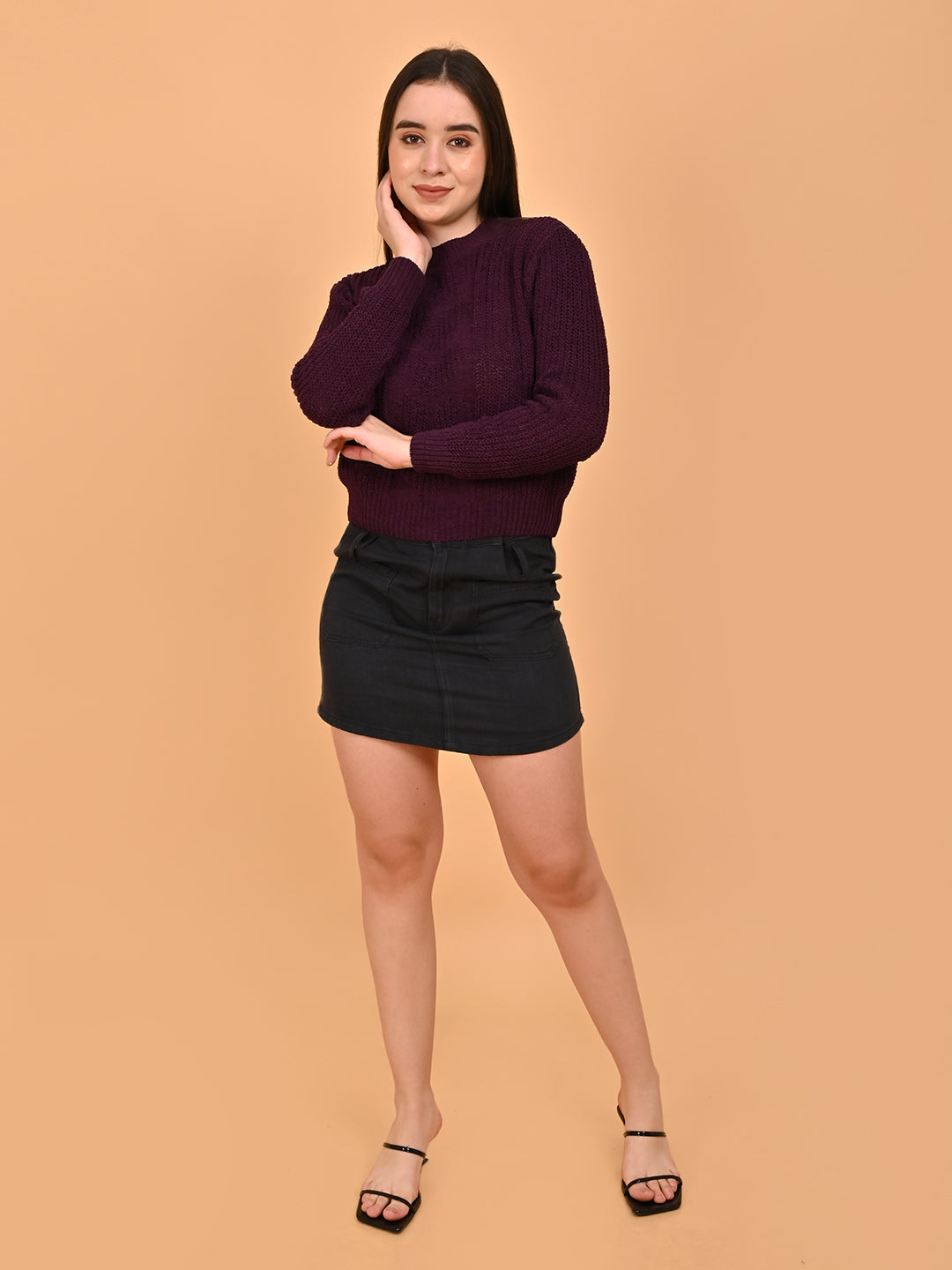 Women Maroon Round Neck Sweater