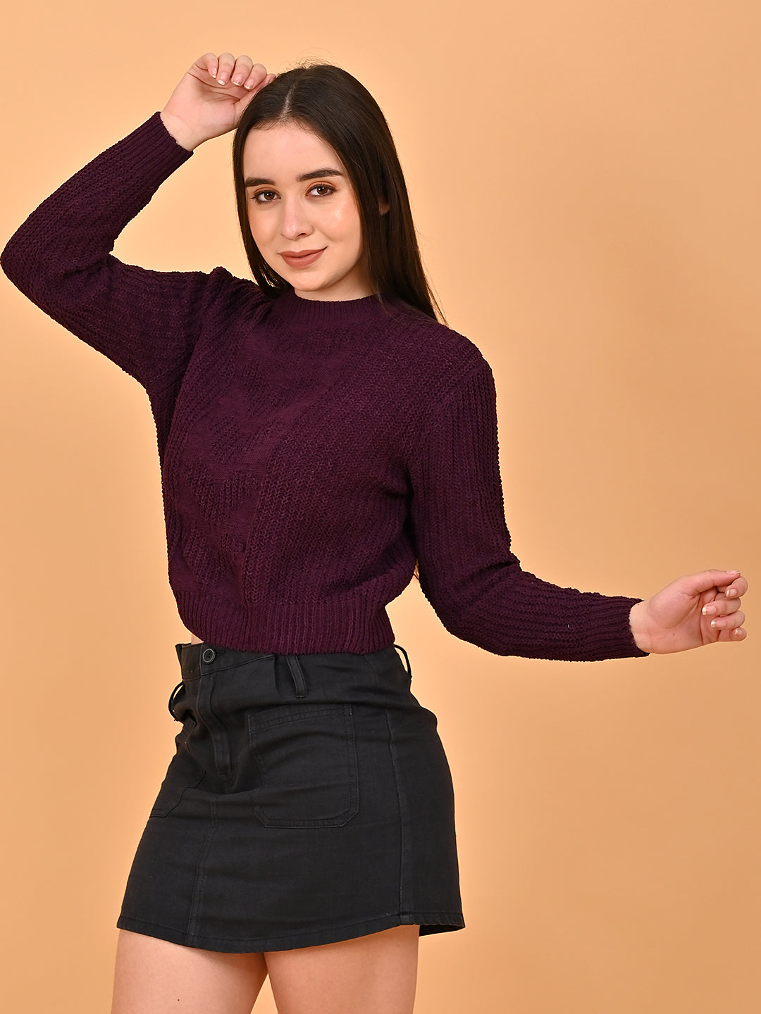 Women Maroon Round Neck Sweater