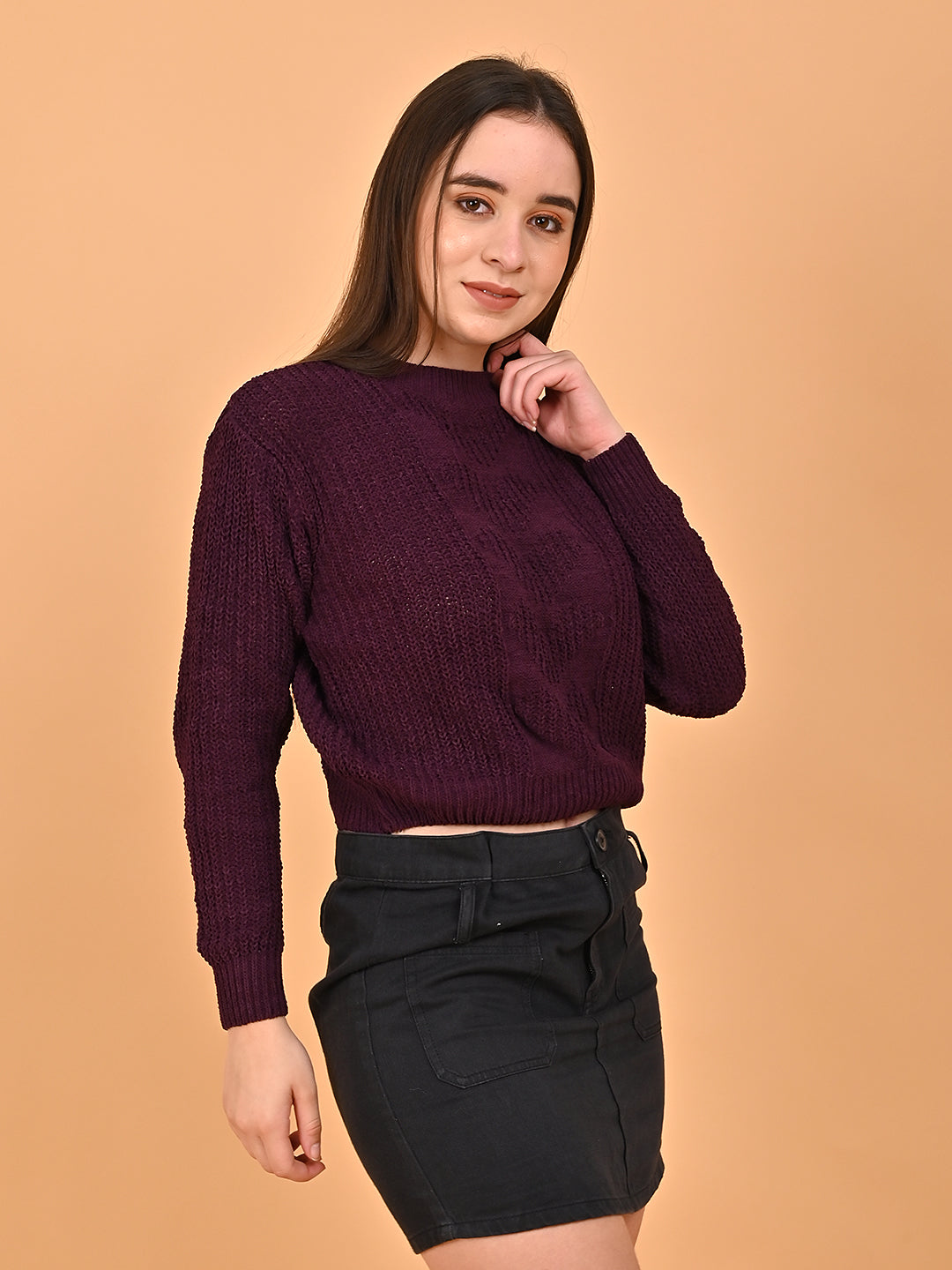 Women Maroon Round Neck Sweater