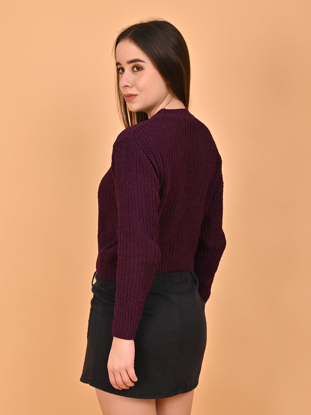 Women Maroon Round Neck Sweater