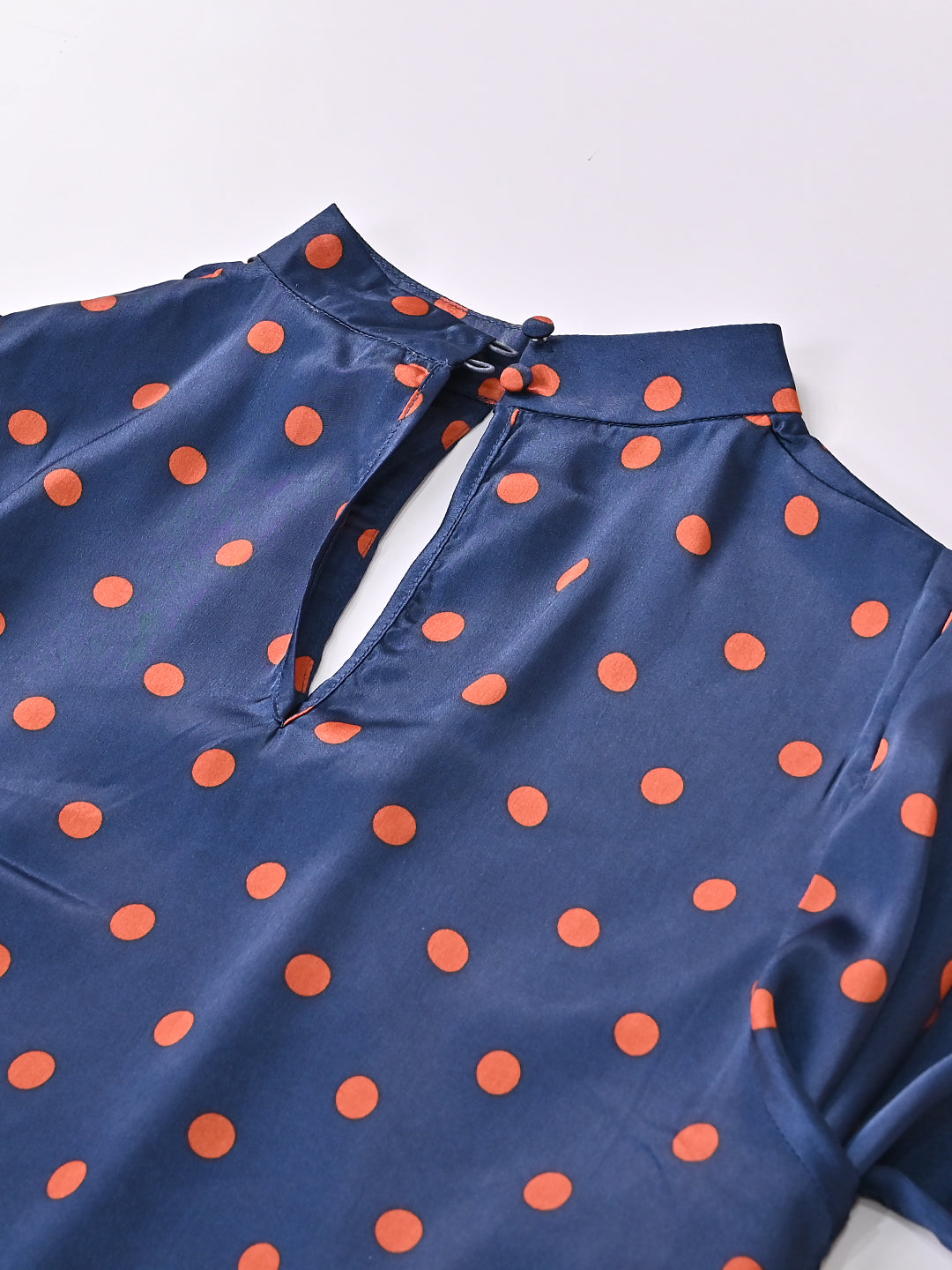 Women Navy Polka Dot V Neck Top