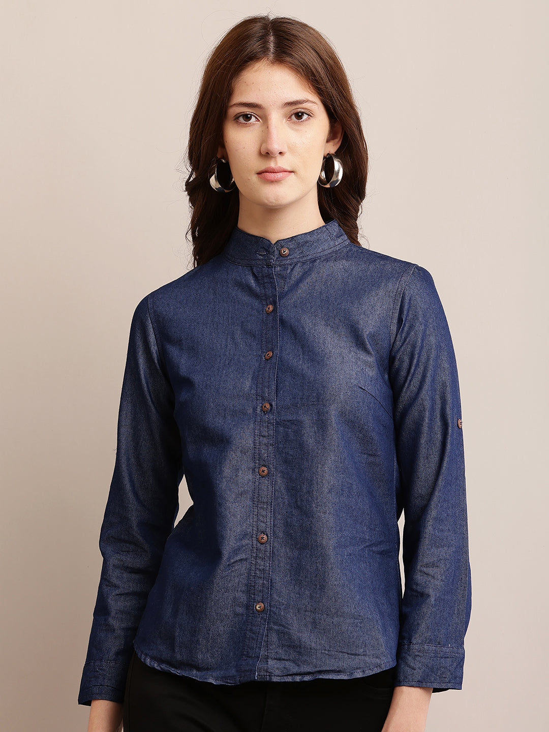 Women Dark Blue Denim Shirt