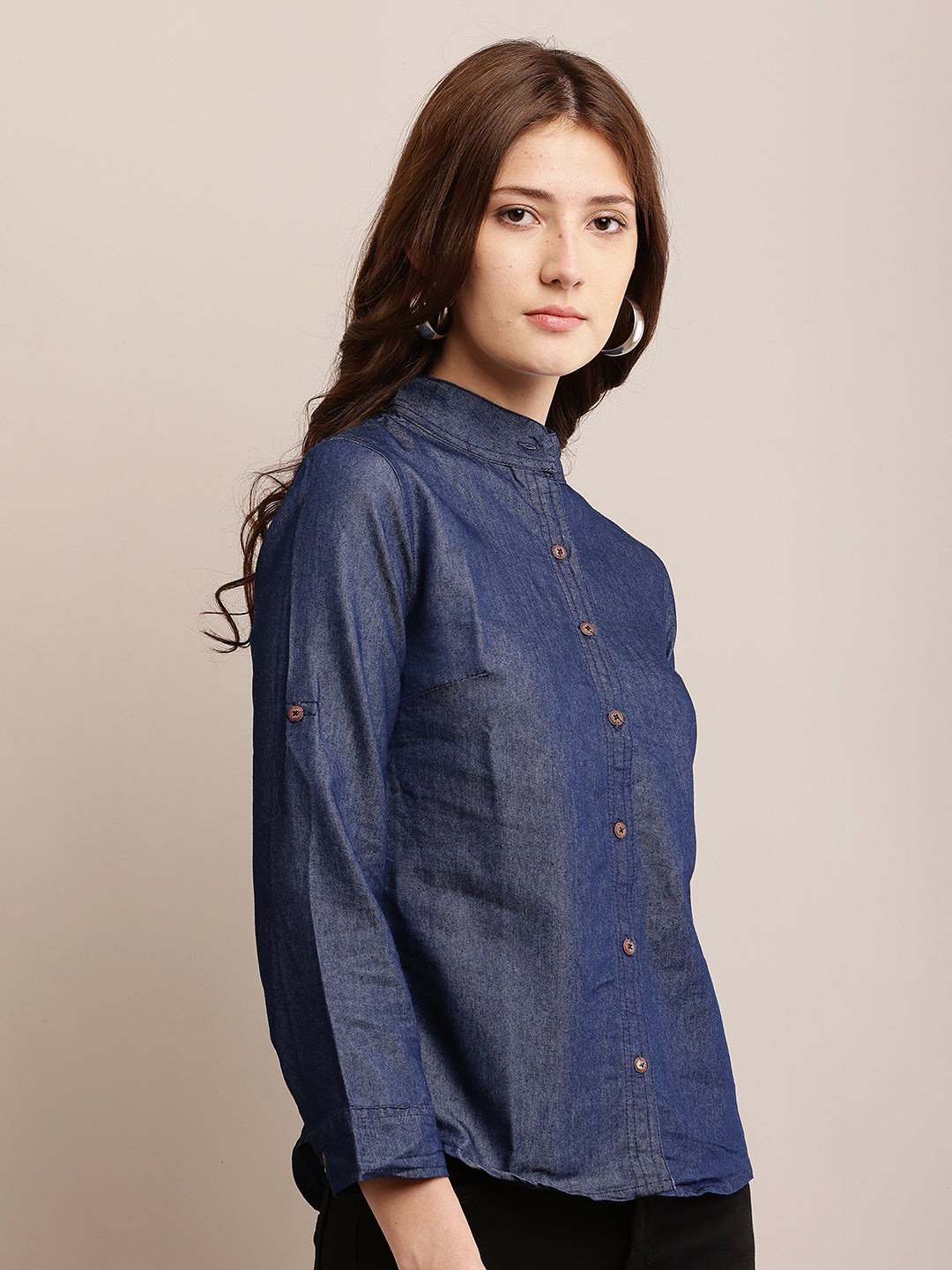 Women Dark Blue Denim Shirt