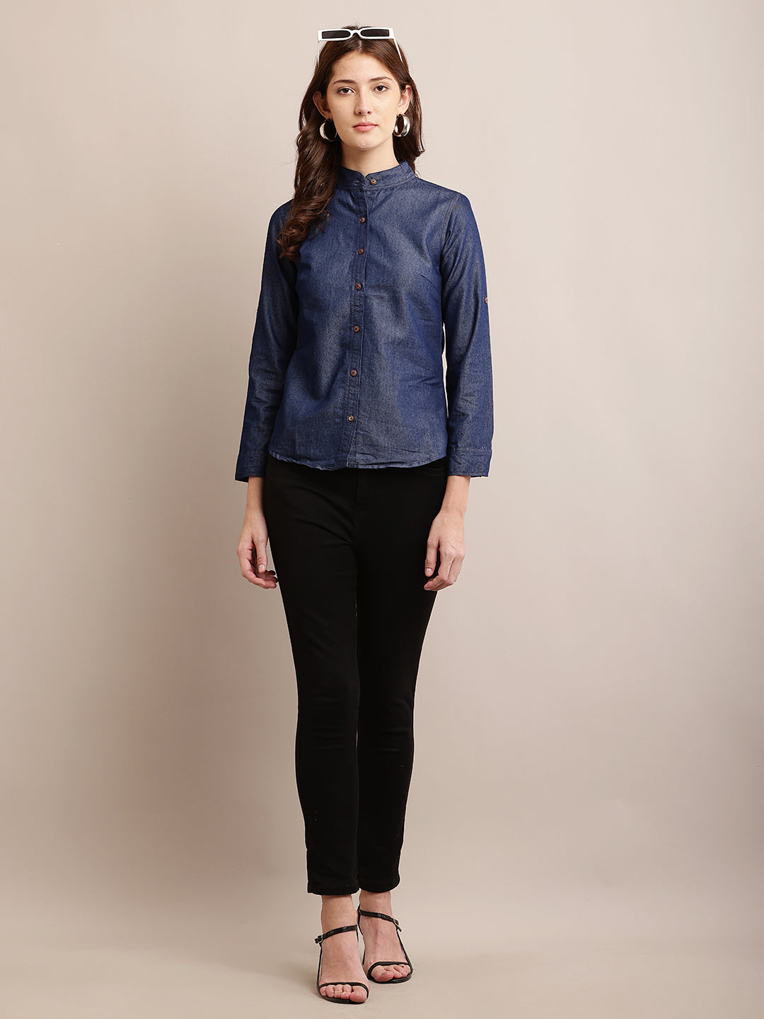 Women Dark Blue Denim Shirt