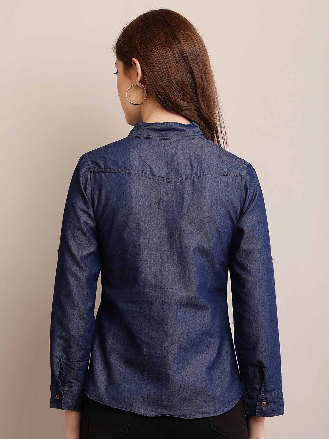 Women Dark Blue Denim Shirt