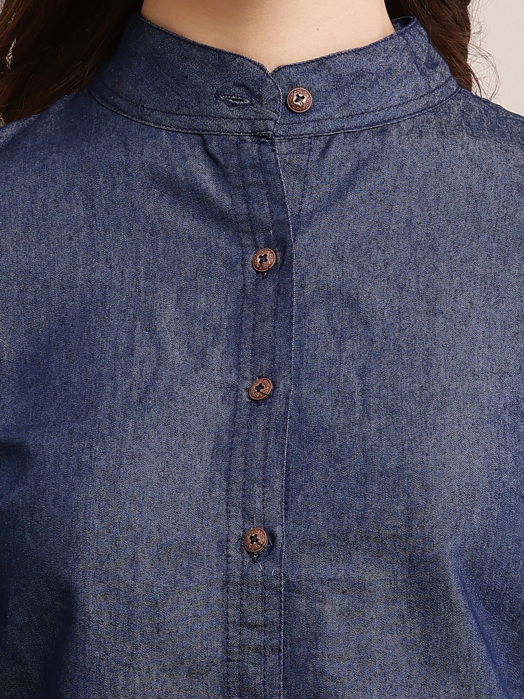 Women Dark Blue Denim Shirt