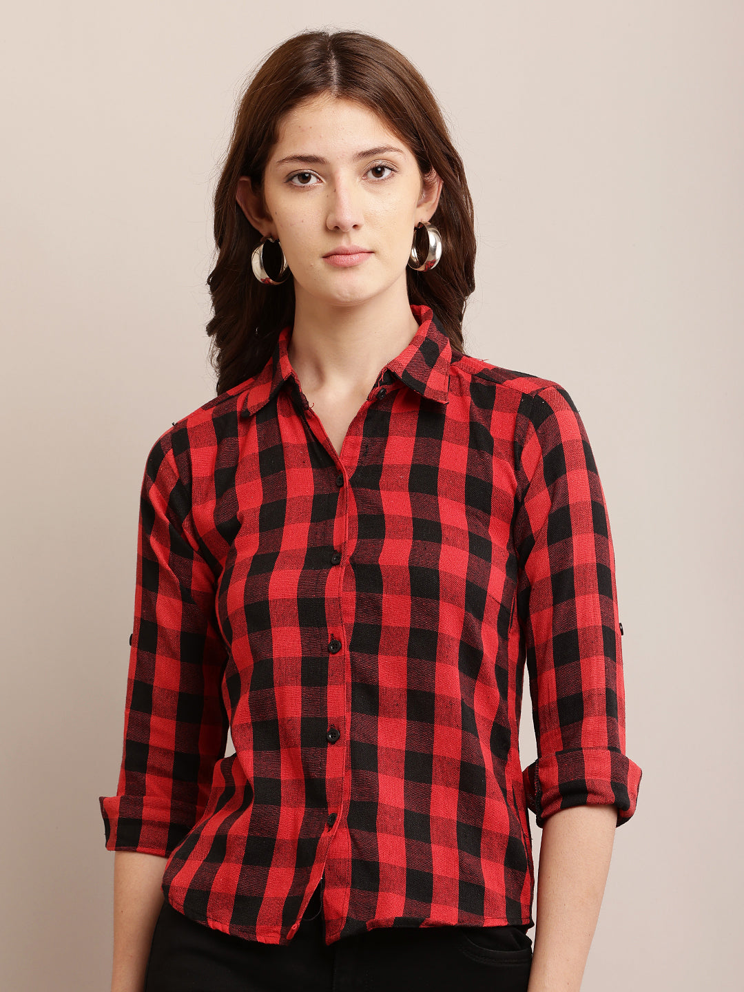 Women Red & Black Checked Shirt