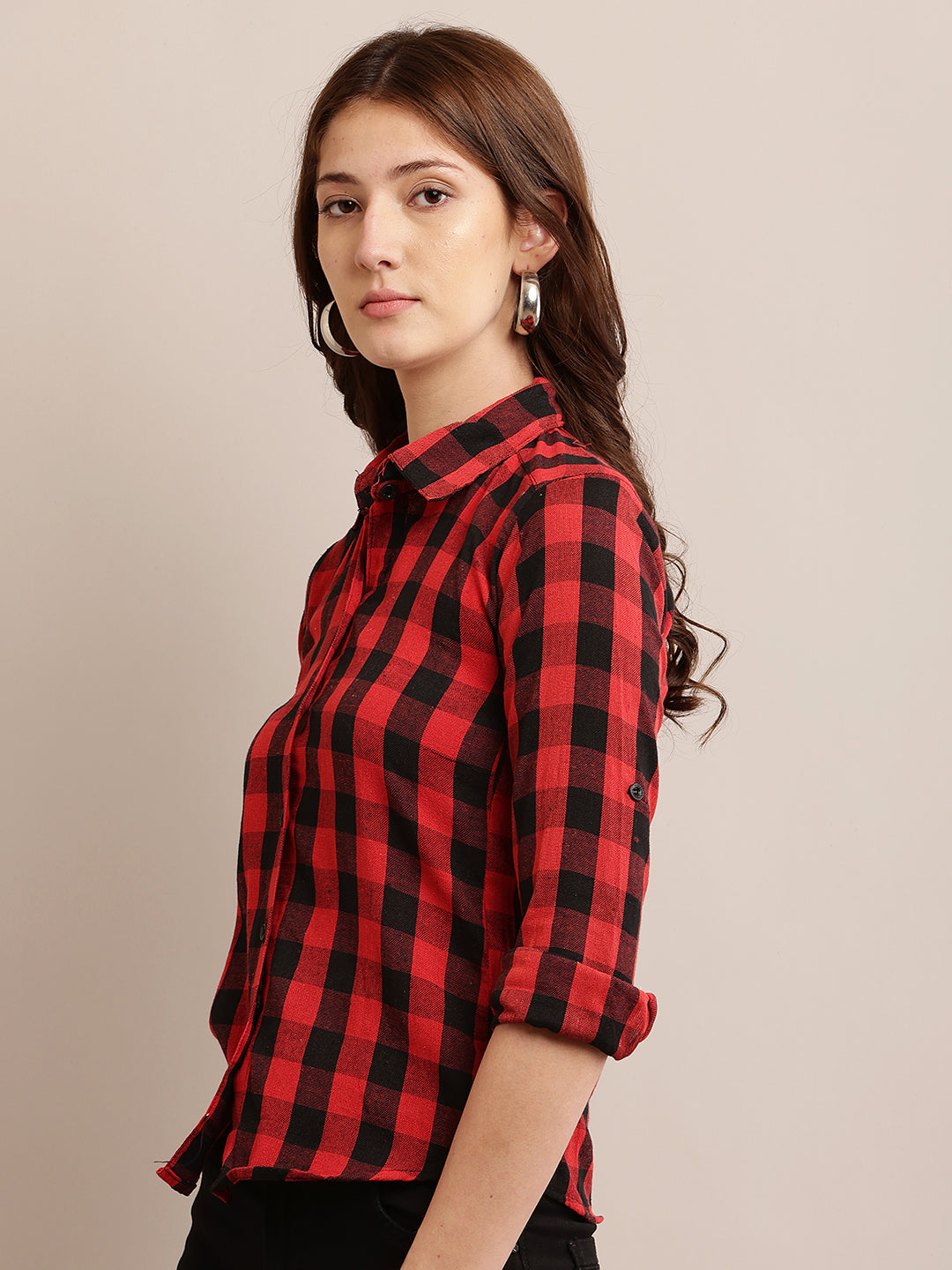 Women Red & Black Checked Shirt