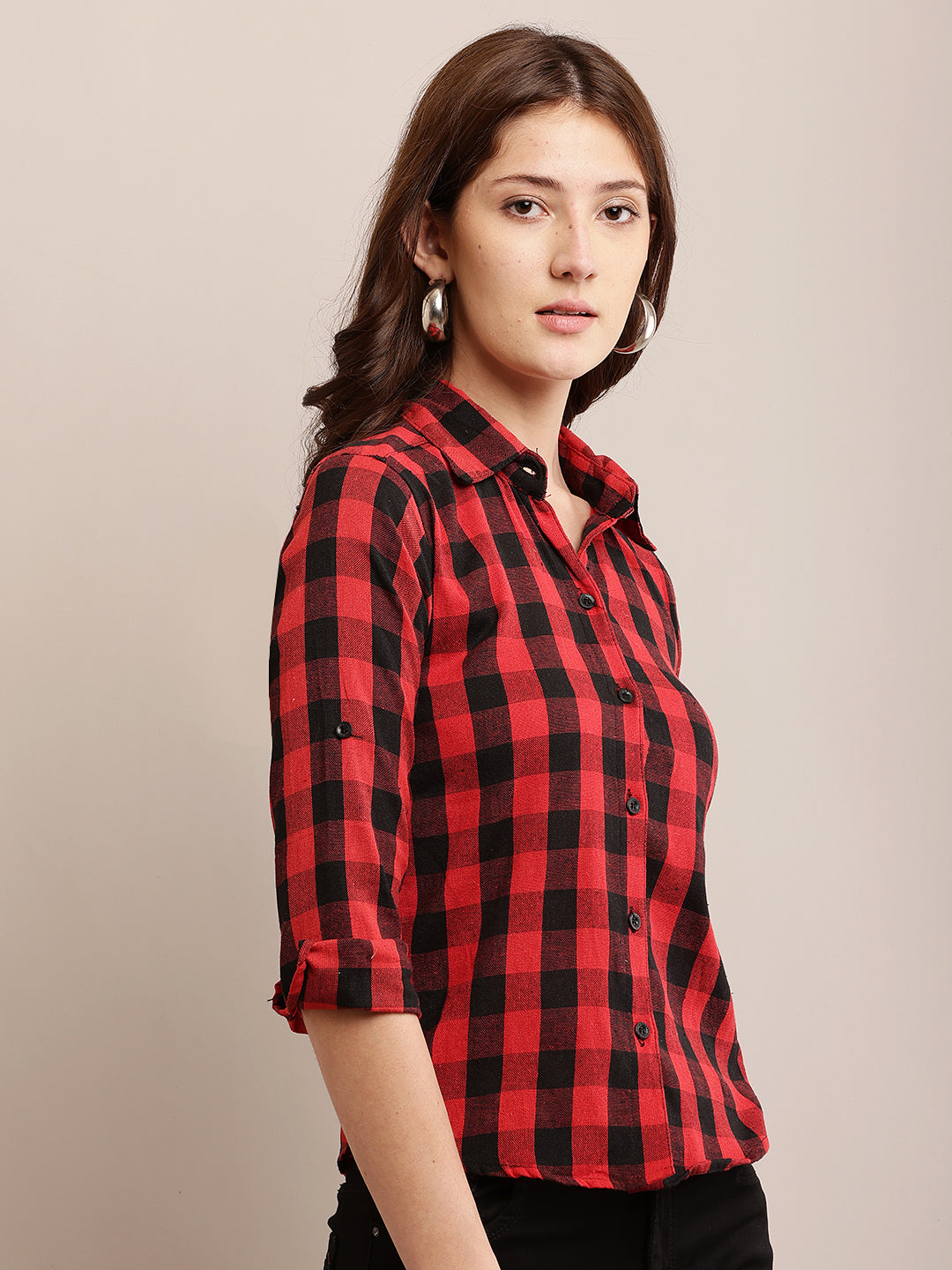 Women Red & Black Checked Shirt