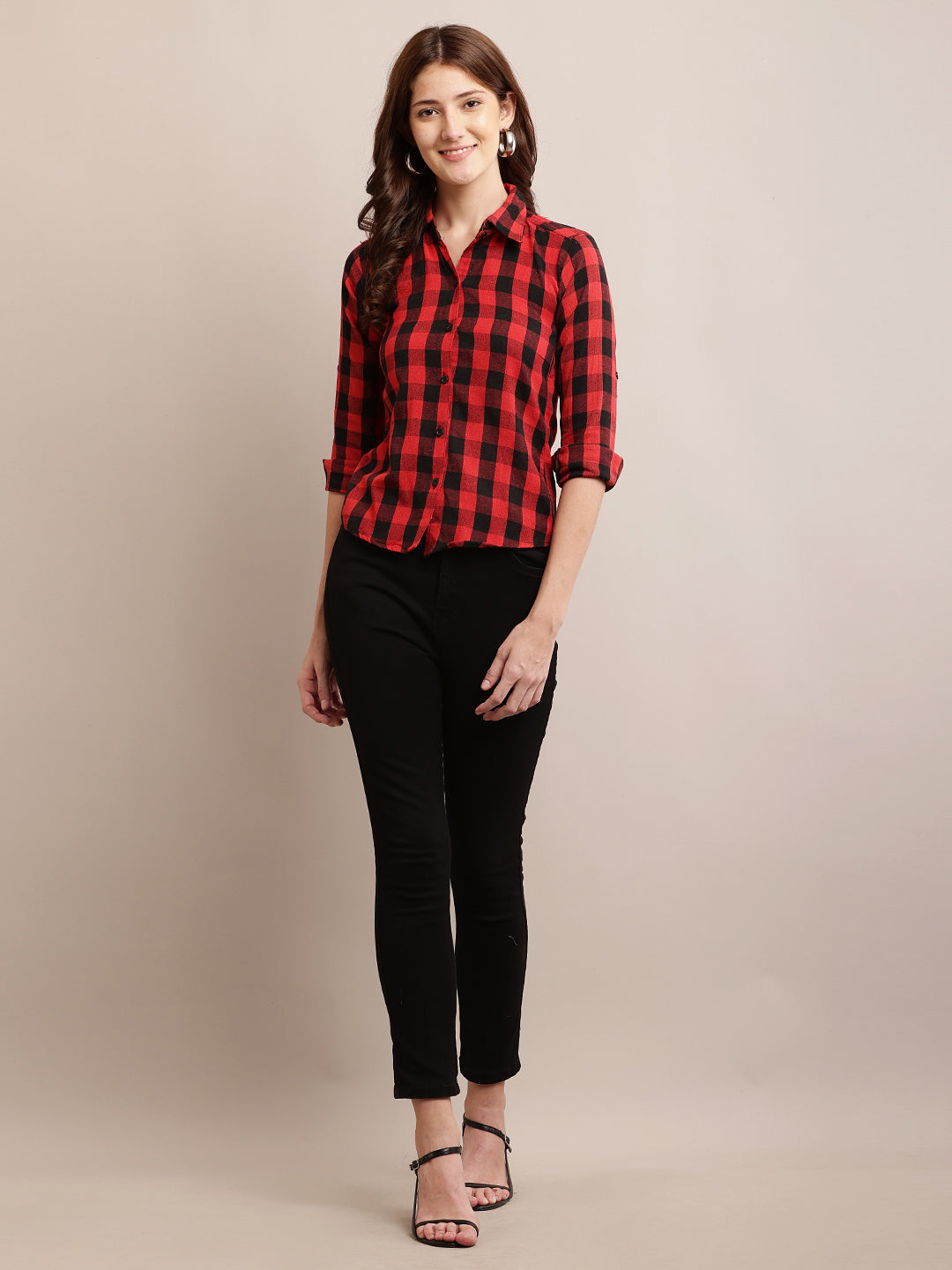 Women Red & Black Checked Shirt