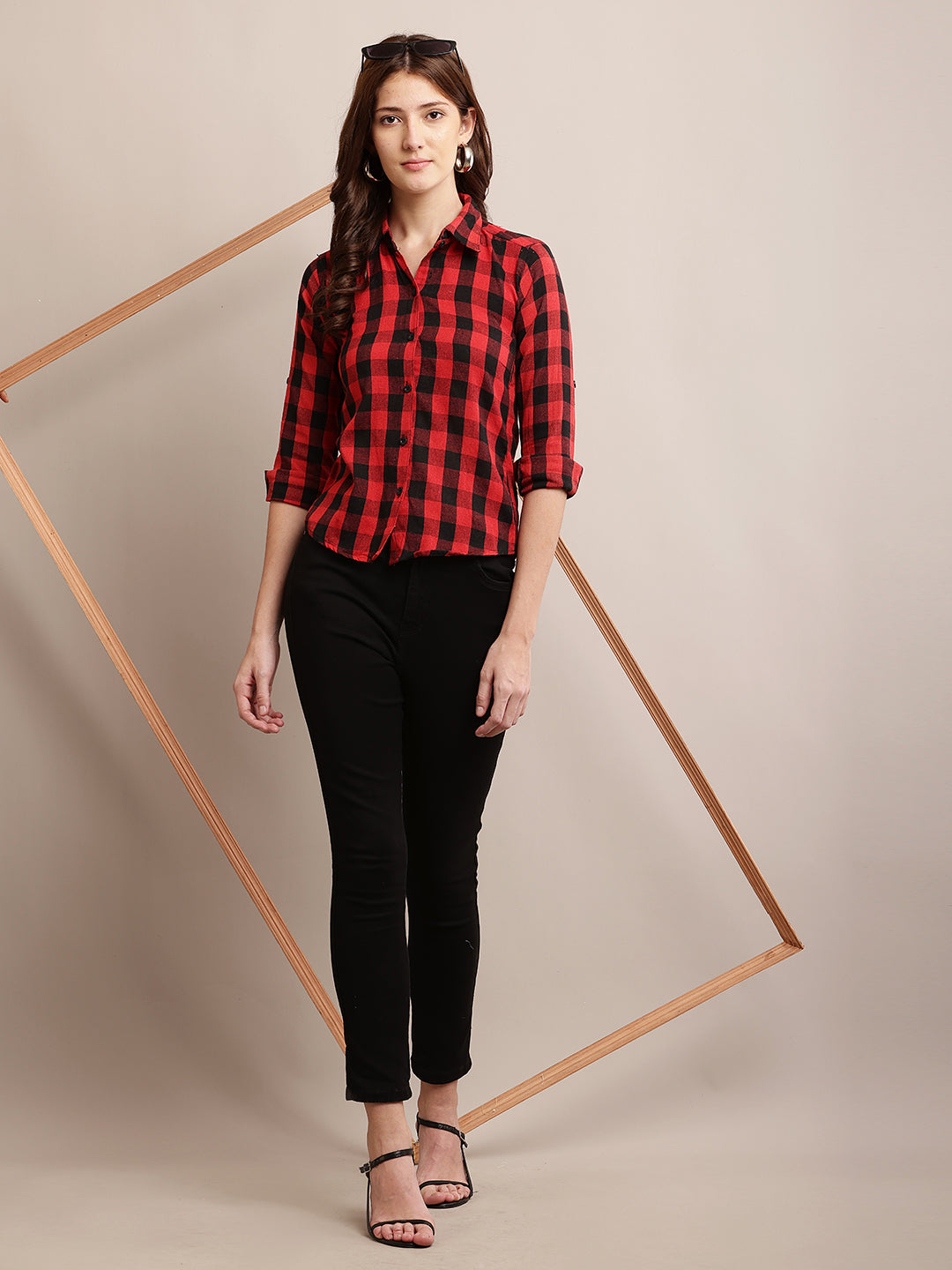 Women Red & Black Checked Shirt