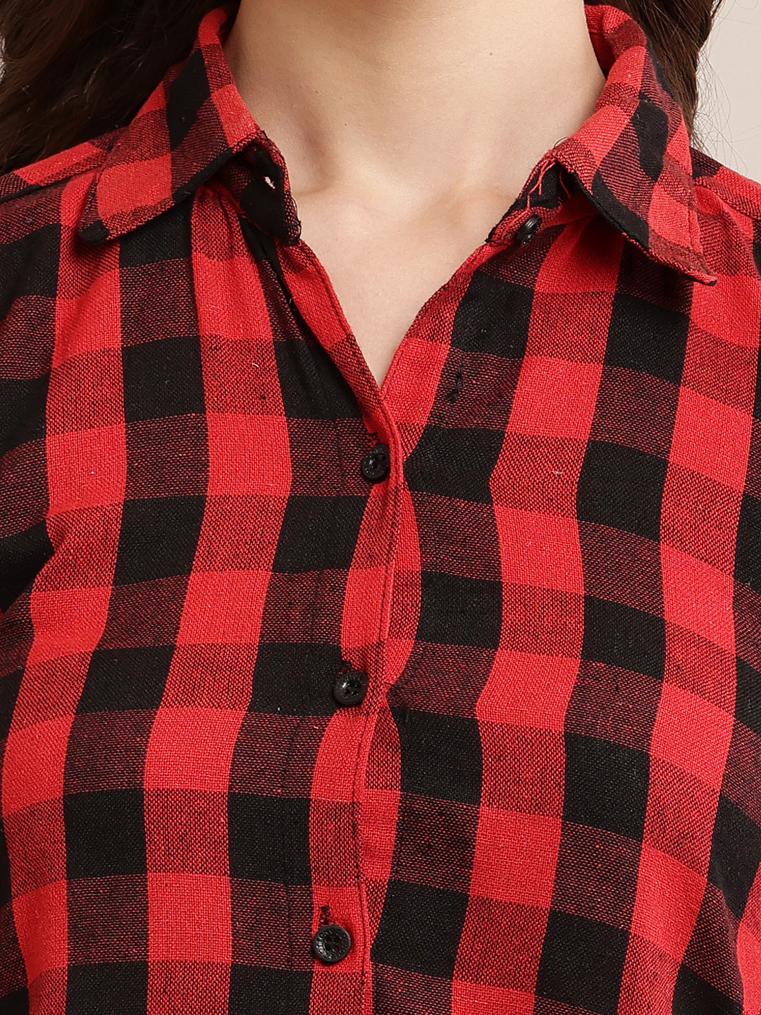 Women Red & Black Checked Shirt