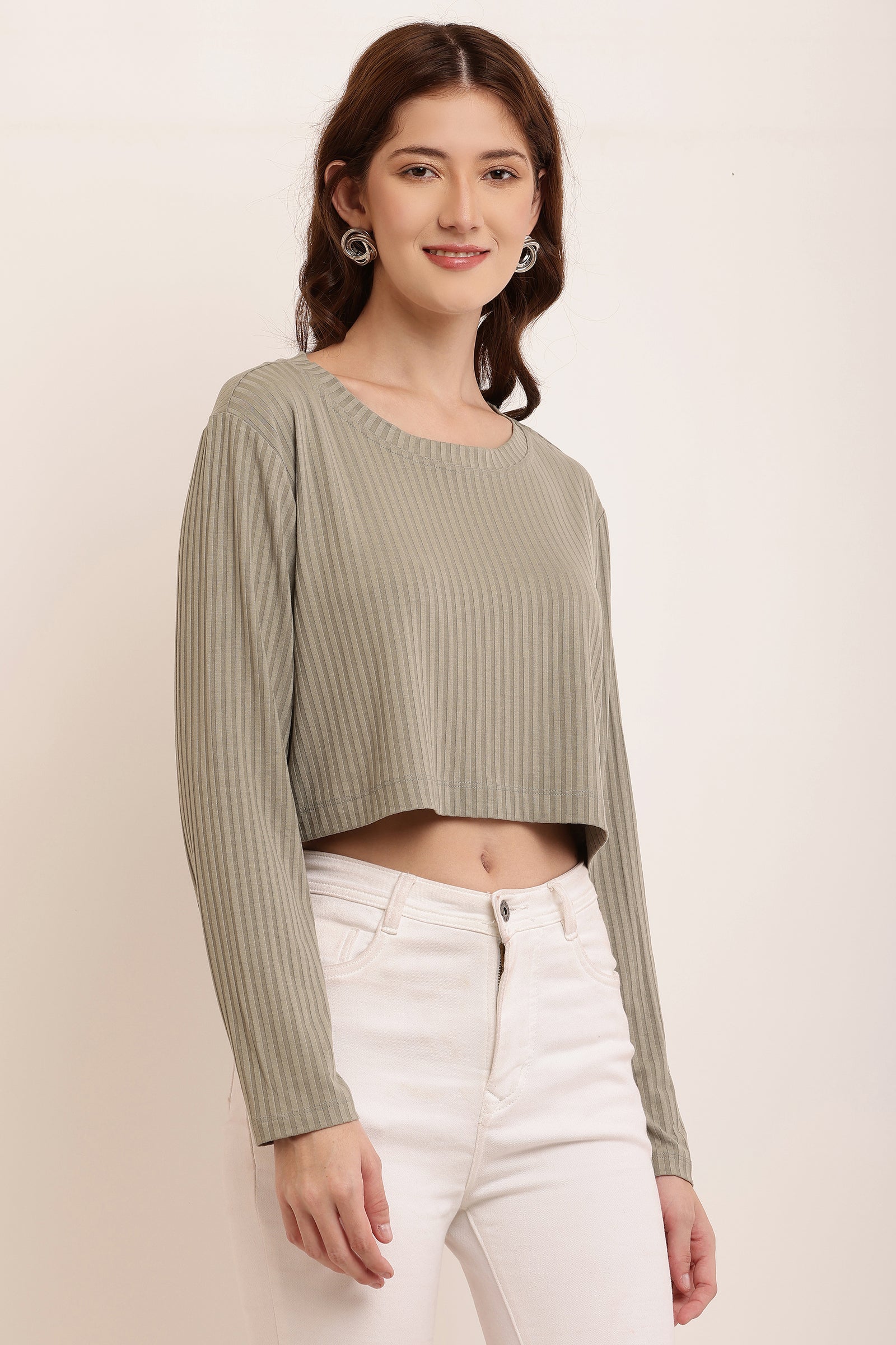 Women Green Cotton Crop Top