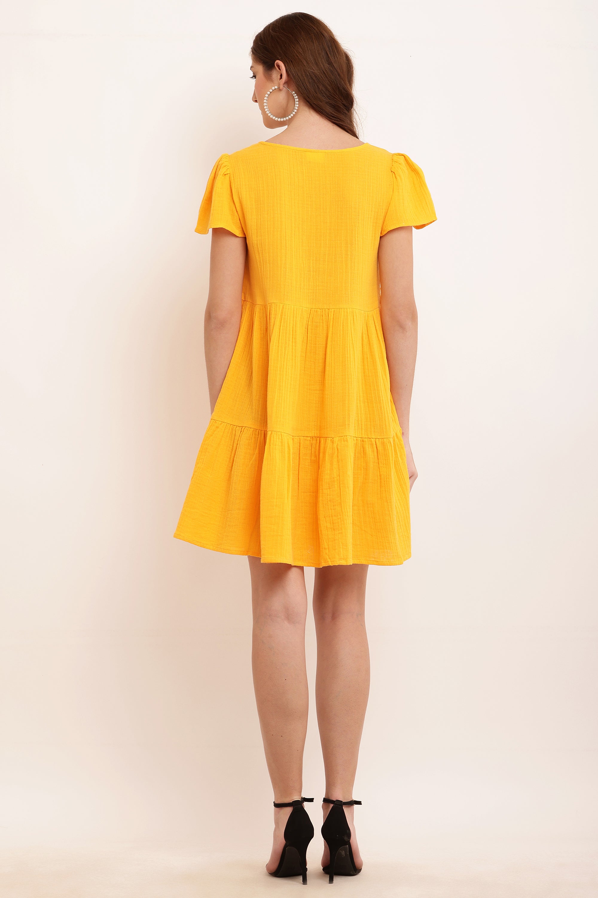 Women Yellow Puff Sleeve Dress