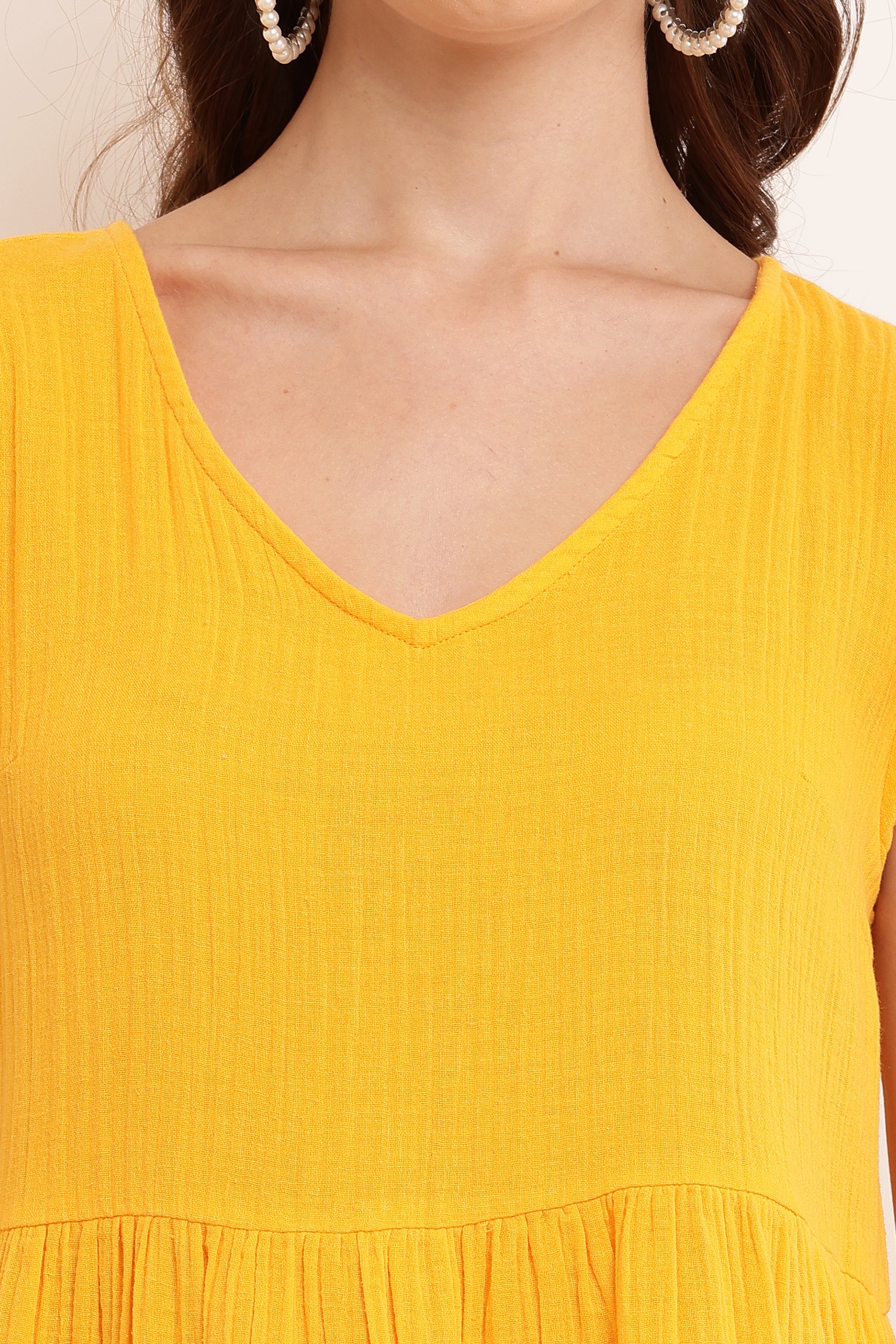 Women Yellow Puff Sleeve Dress