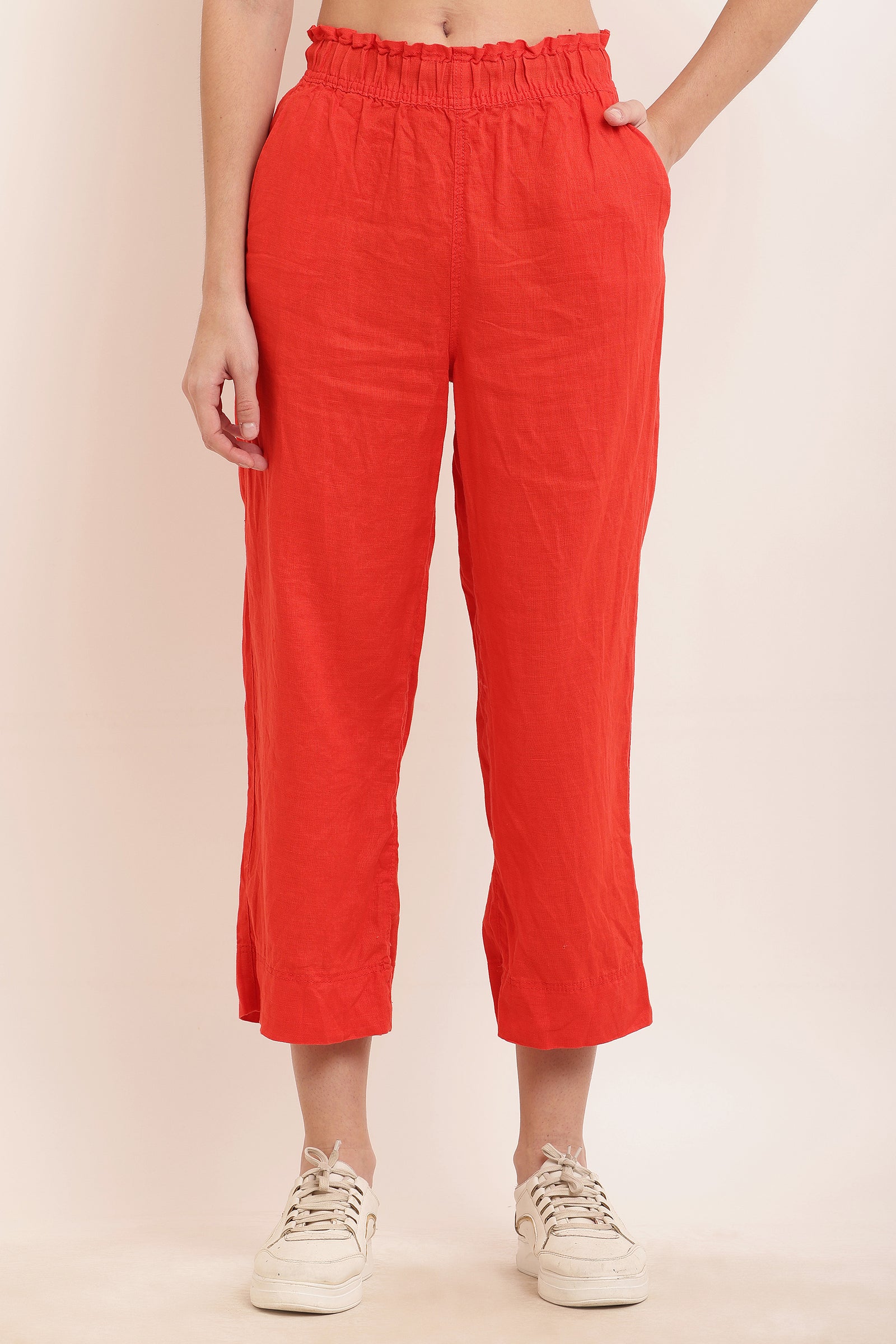 Women Red Ankle Length Pants