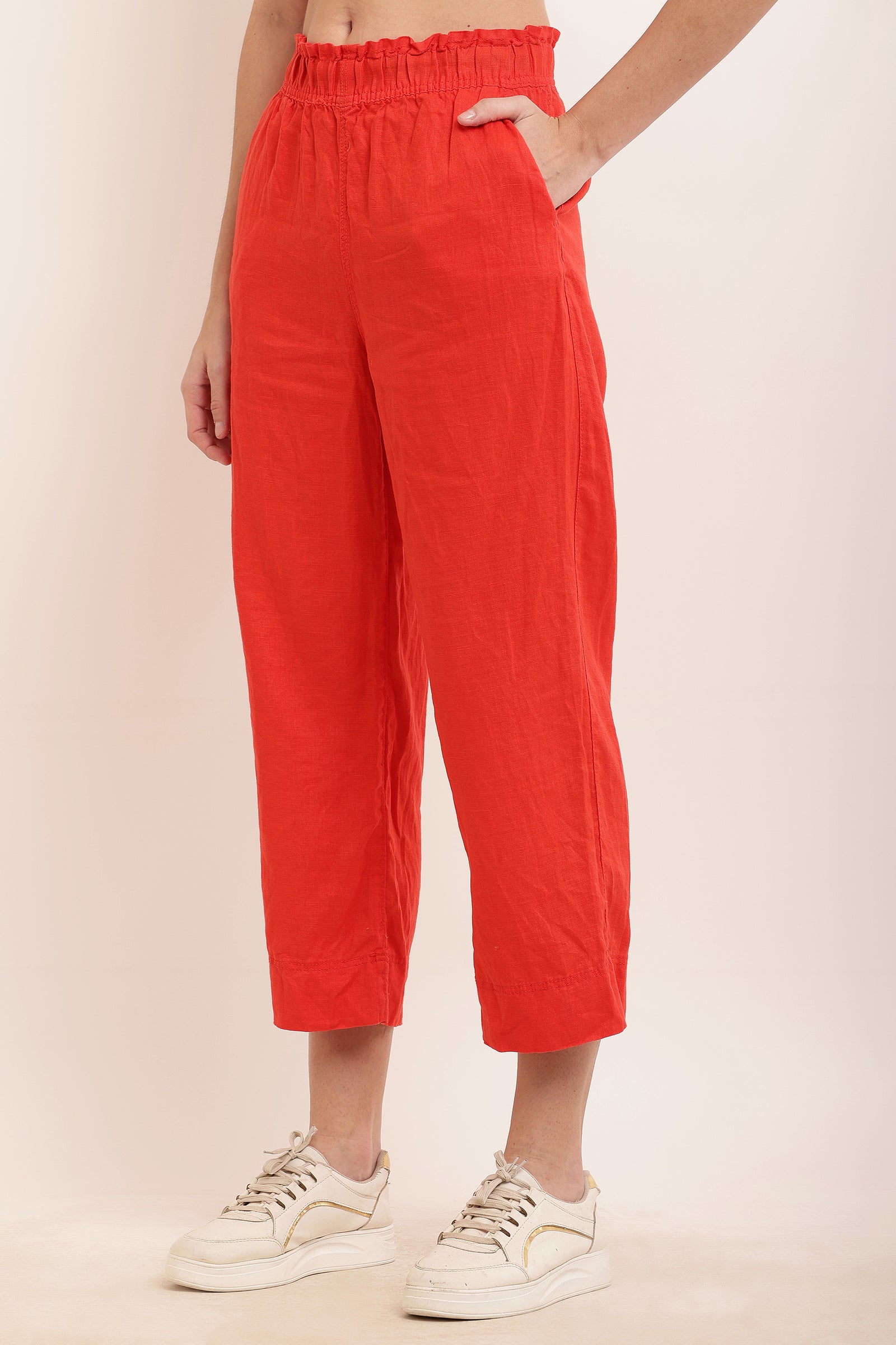 Women Red Ankle Length Pants