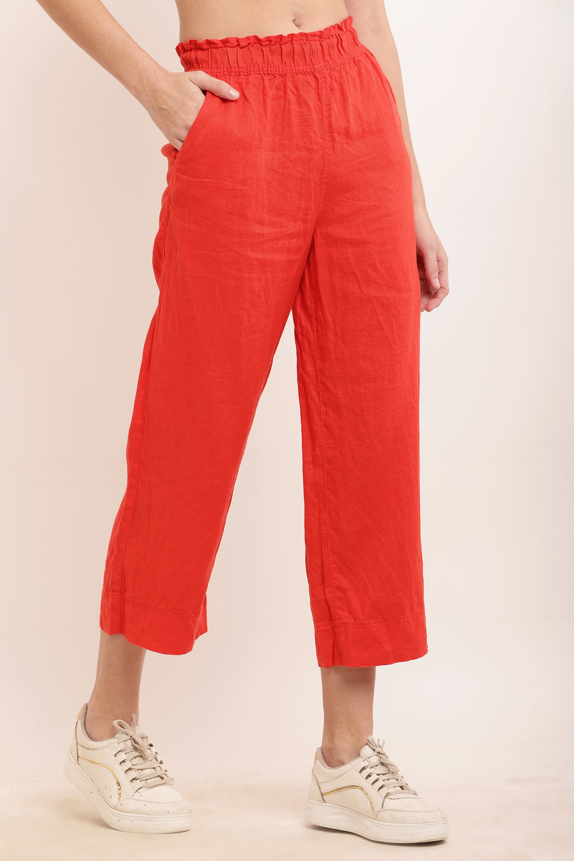 Women Red Ankle Length Pants