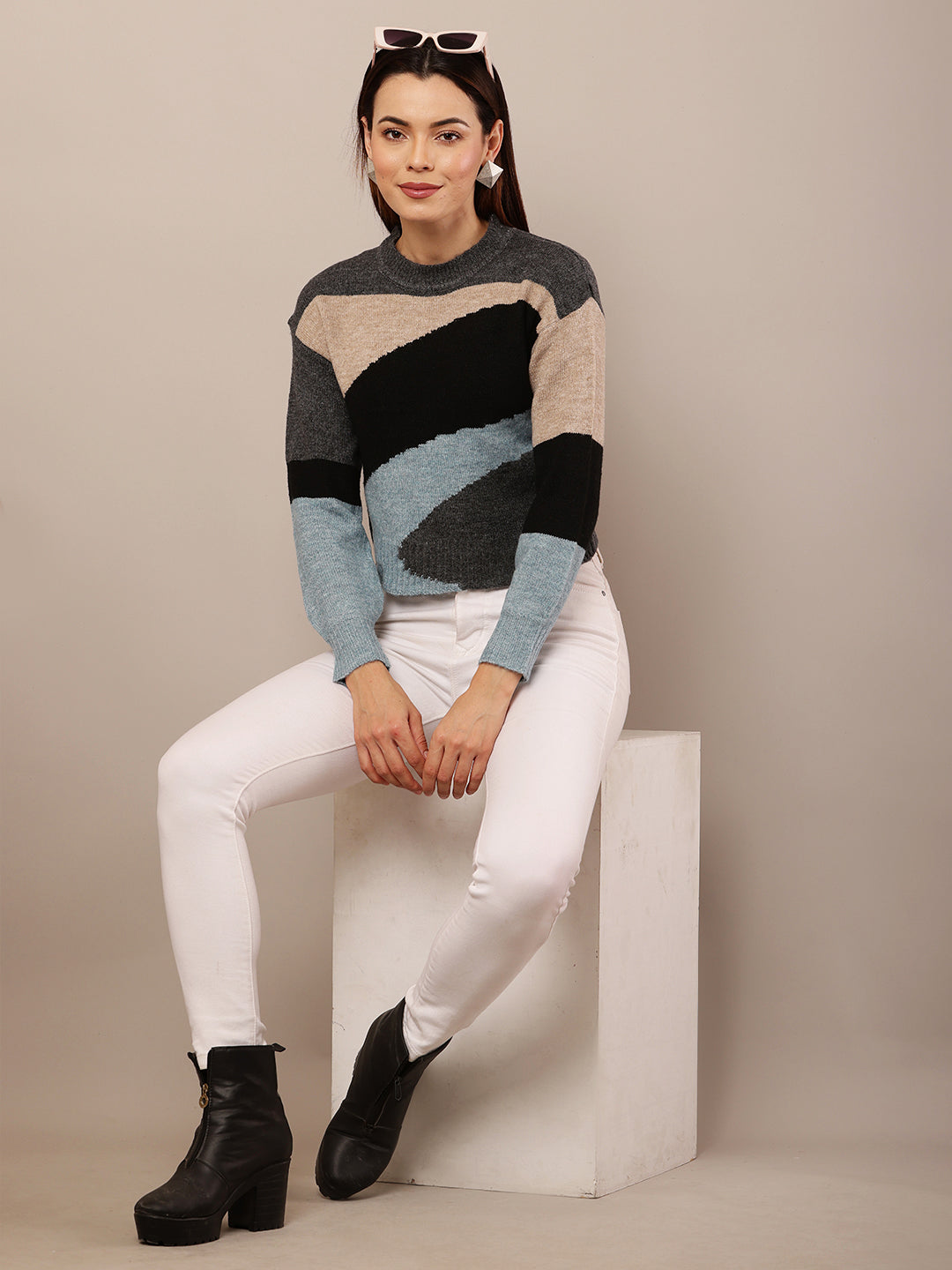 Women Multicolour Round Neck Sweater