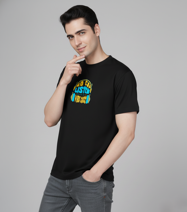 Men Cotton Black Printed Tshirt