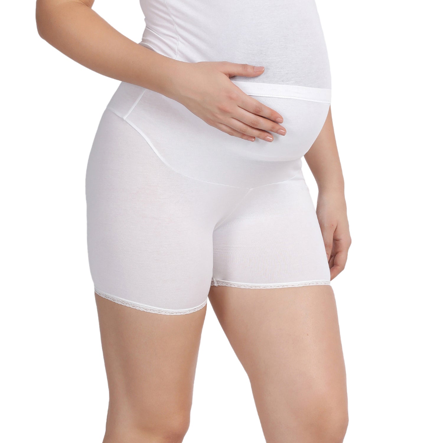 Women White Maternity Lace Shorts