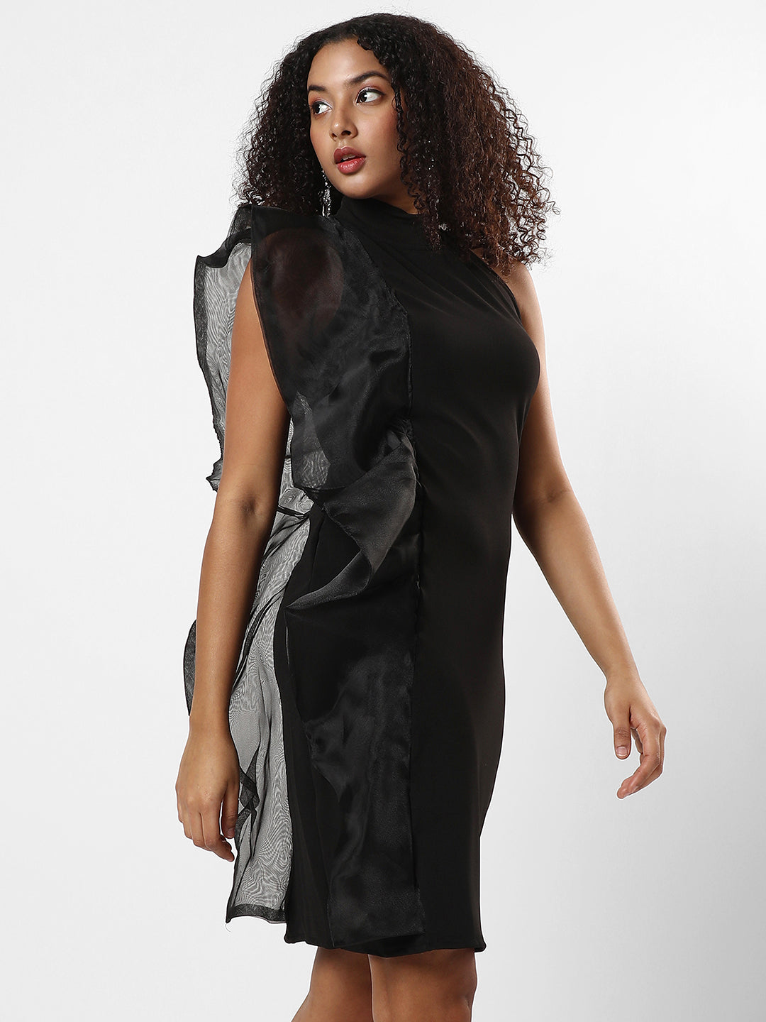 Women Black Dress With Organza Detail