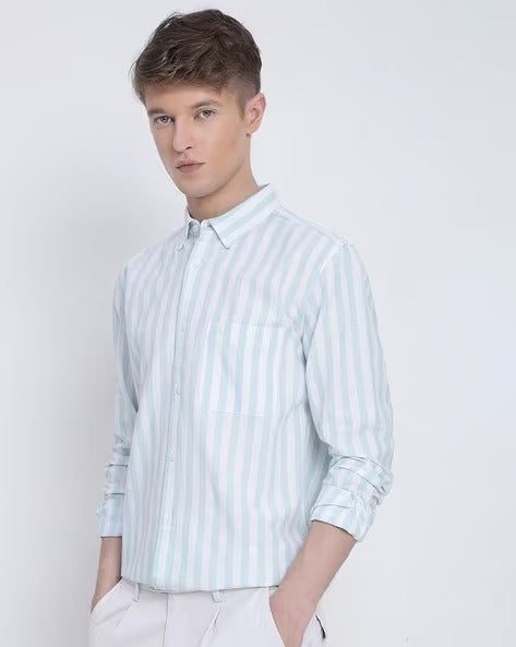 Men Blue Striped Shirt