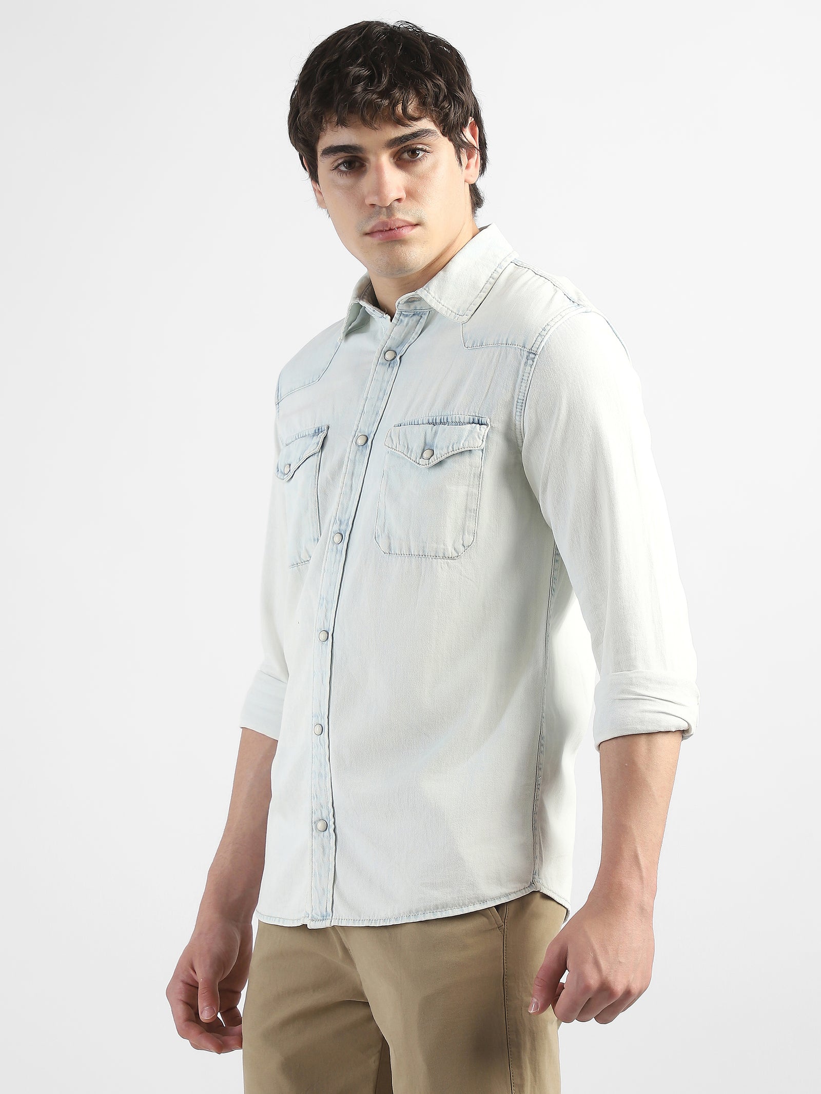 Men Denim Light Blue Shirt with Two Pockets