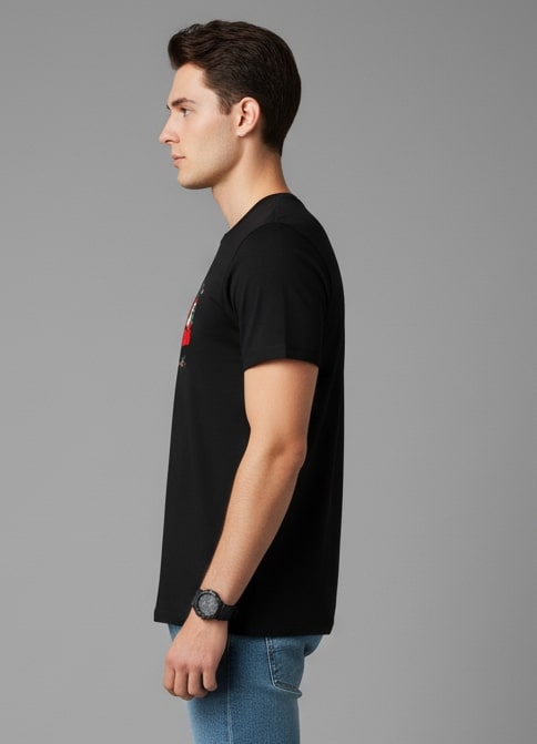 Men Printed Black Cotton Tshirt