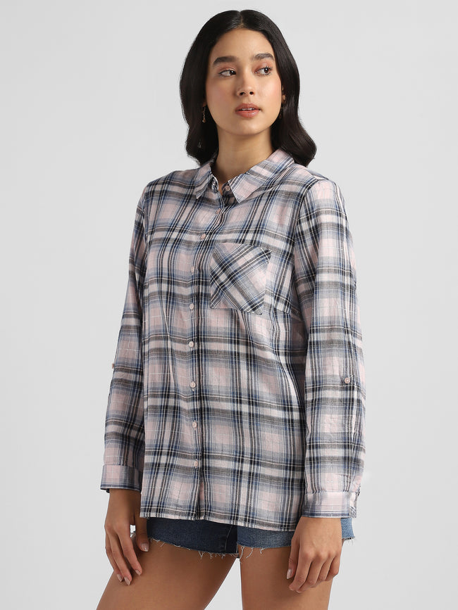 Women Casual Checkered Shirt with Pocket