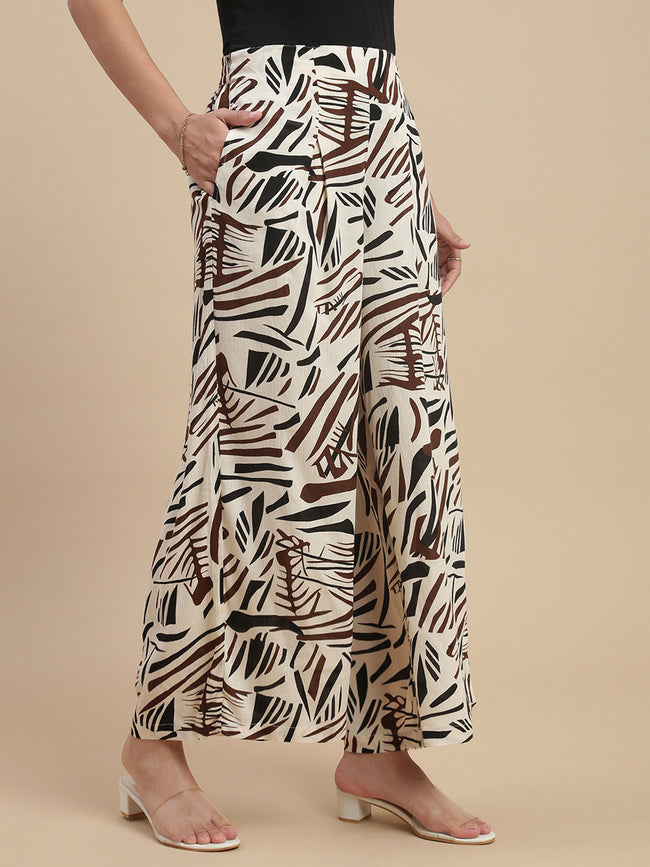 Women Off White Casual Palazzo