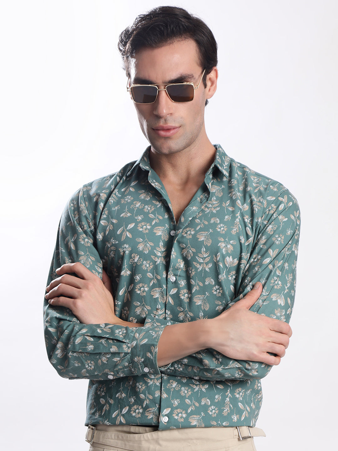 Men Turquoise Floral Printed Shirt