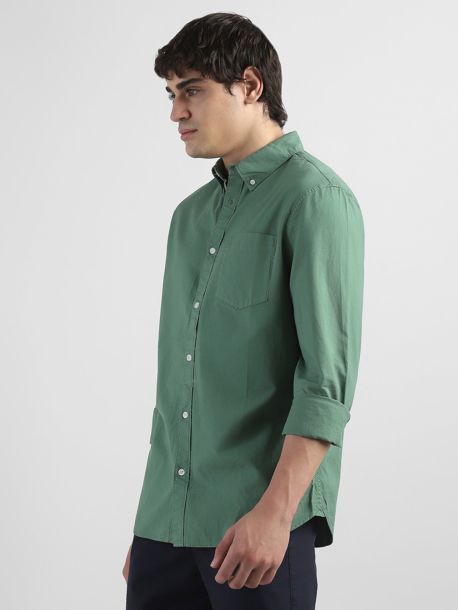 Men Green Regular Fit Spread Collar Shirt