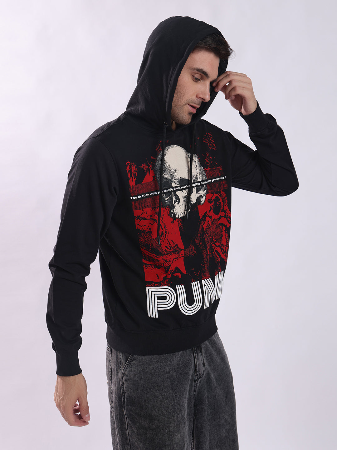 Men Black Cotton Sweatshirt