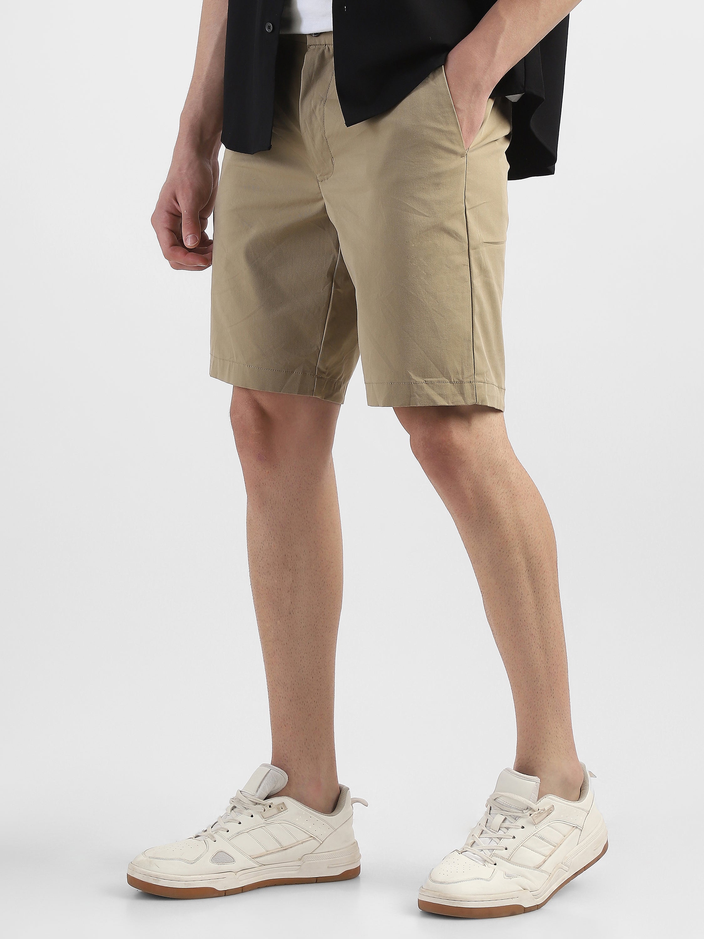 Men Khaki Knee Length Regular Fit Shorts