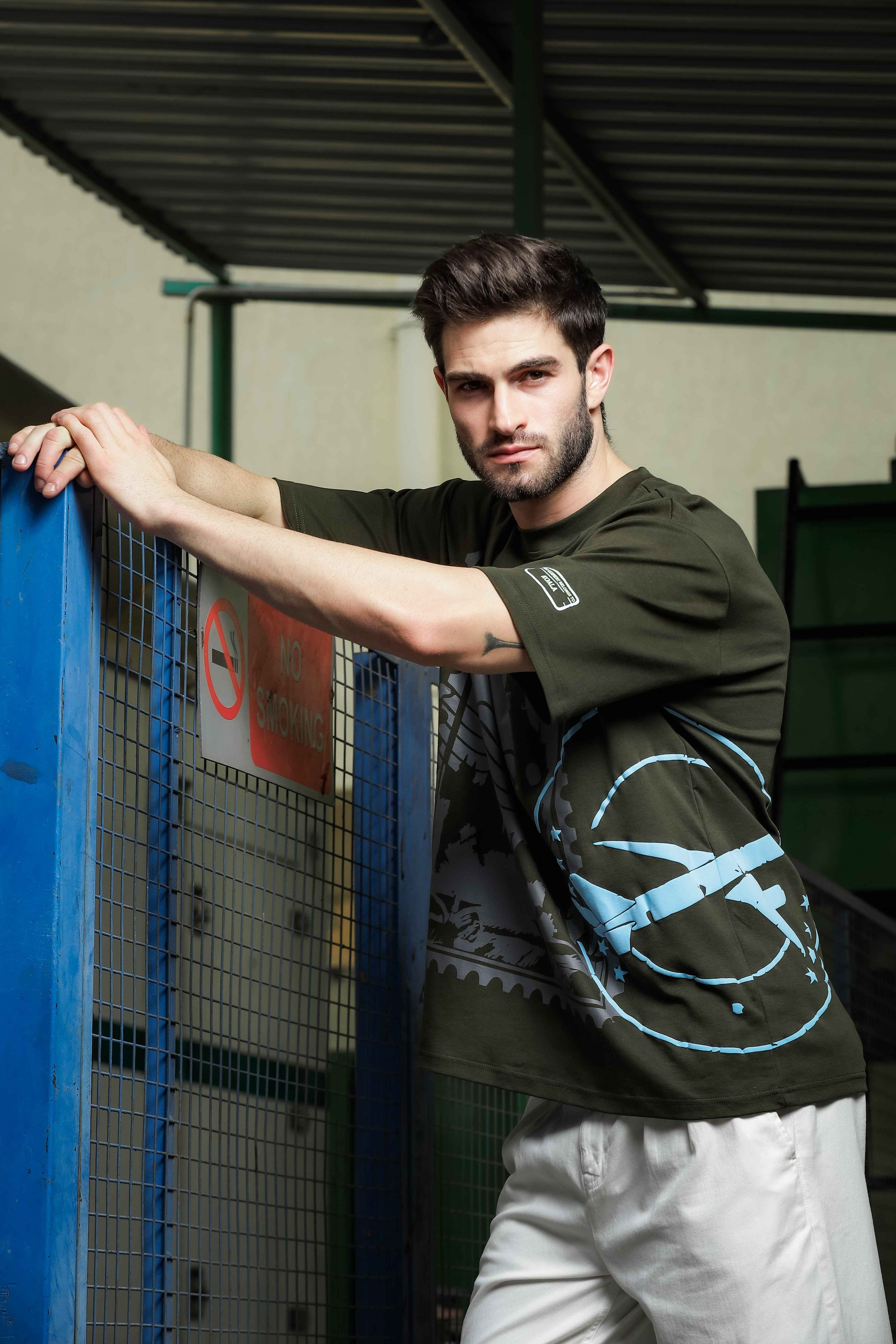 Unisex Olive Oversized Printed T-shirt