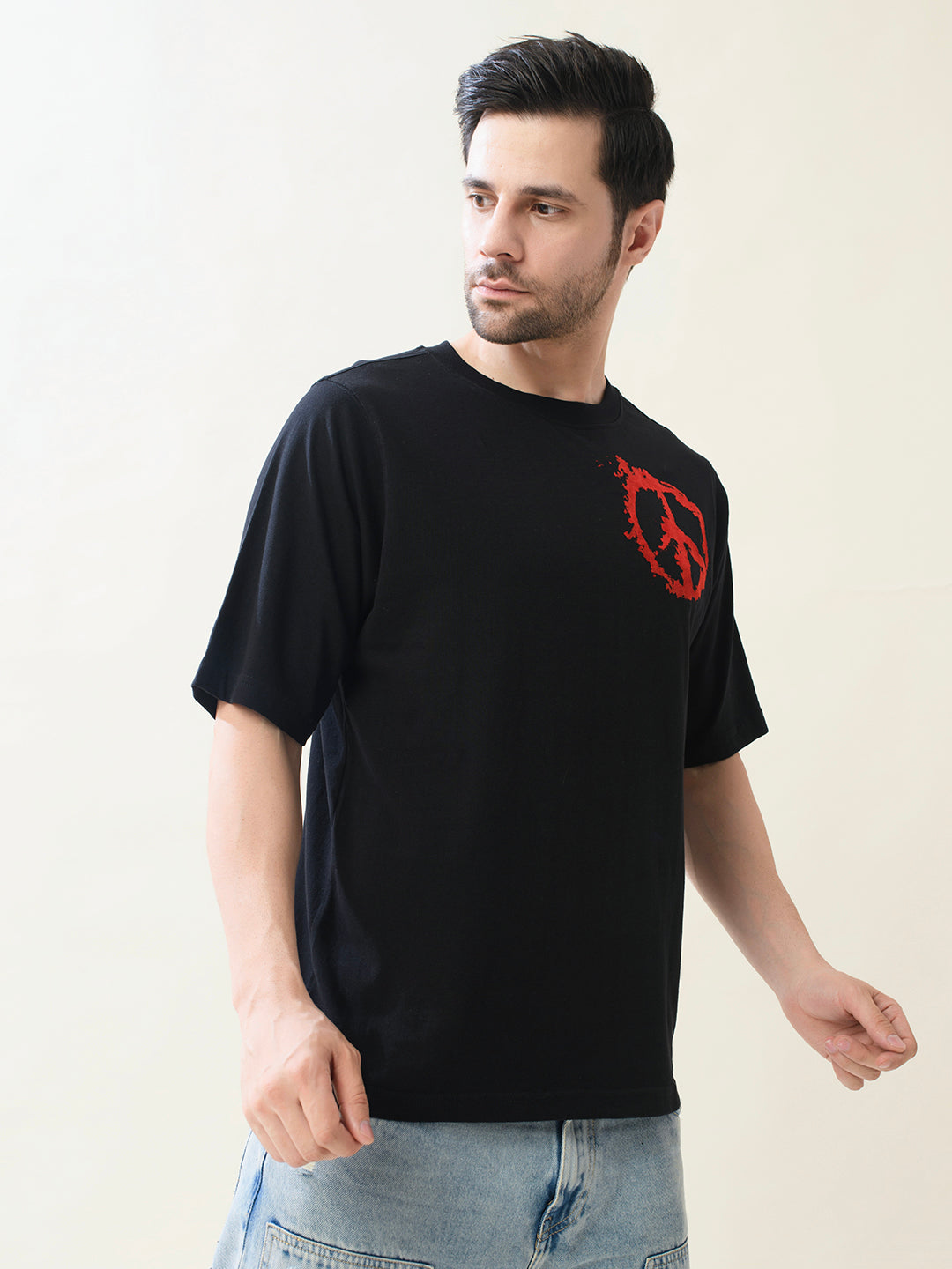 Men Black Cotton Oversized T-Shirt