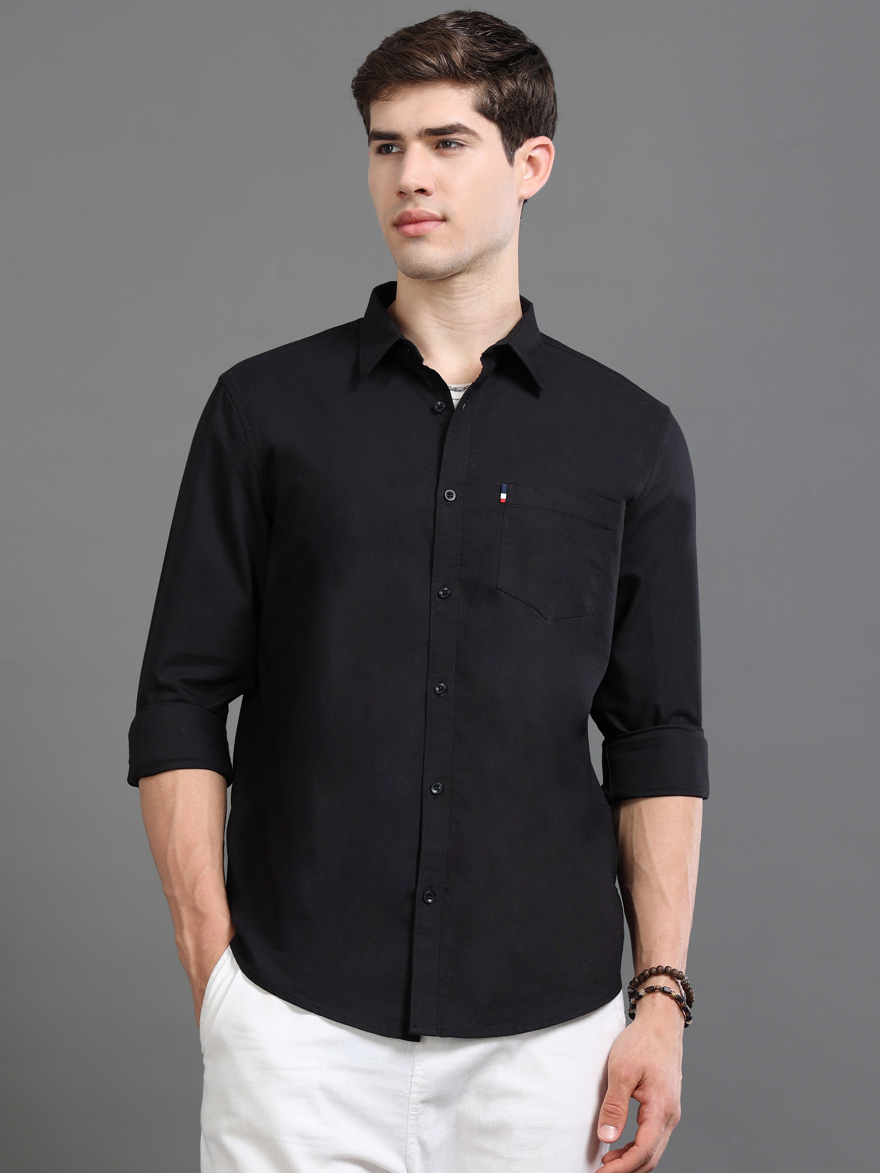Men Black Plain Shirt