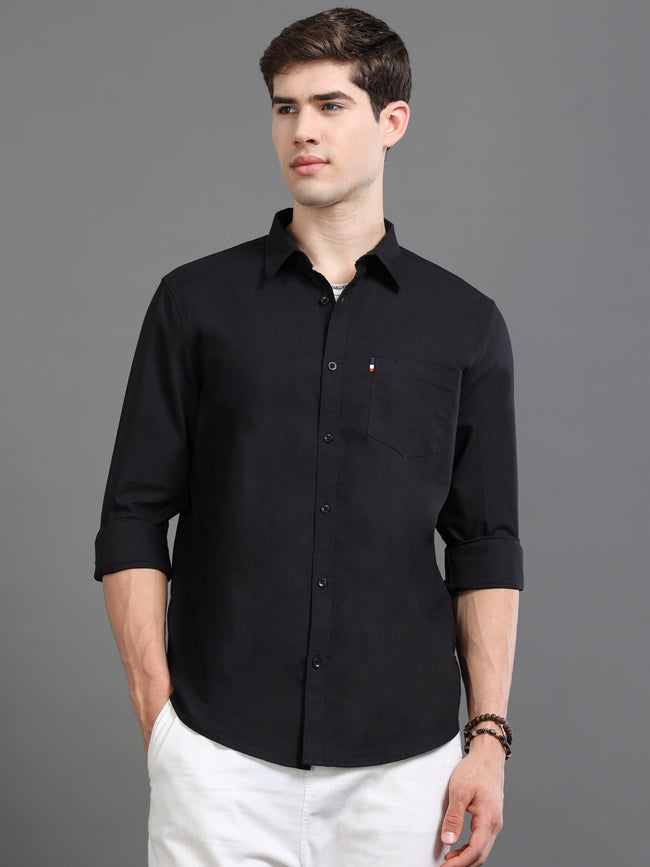 Men Black Plain Shirt