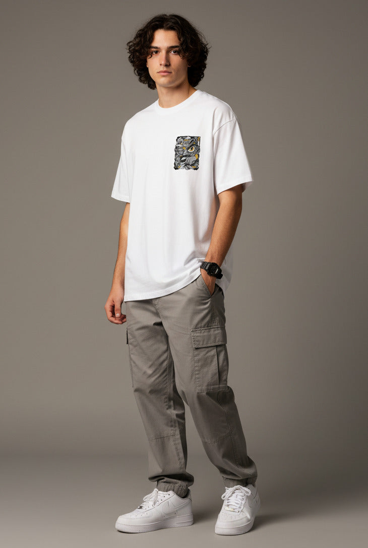 Men White Graphic Cotton Oversized T-Shirt